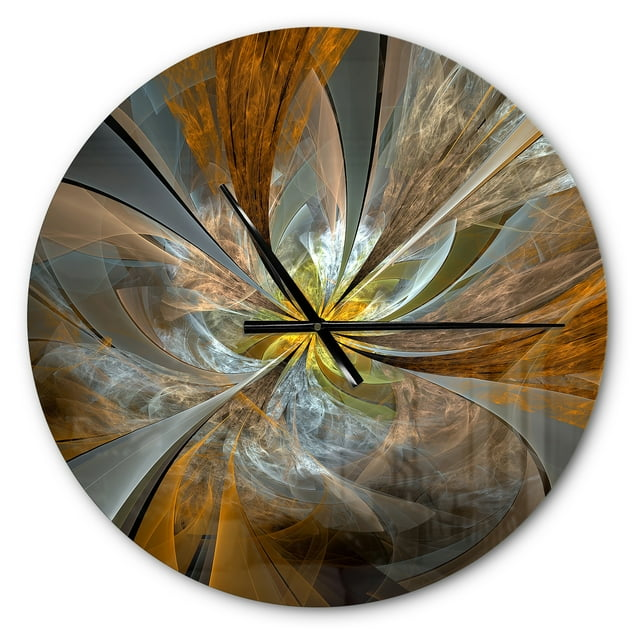 Designart 'Symmetrical Yellow Fractal Flower' Metal Wall Clock(Size 23" x 23")