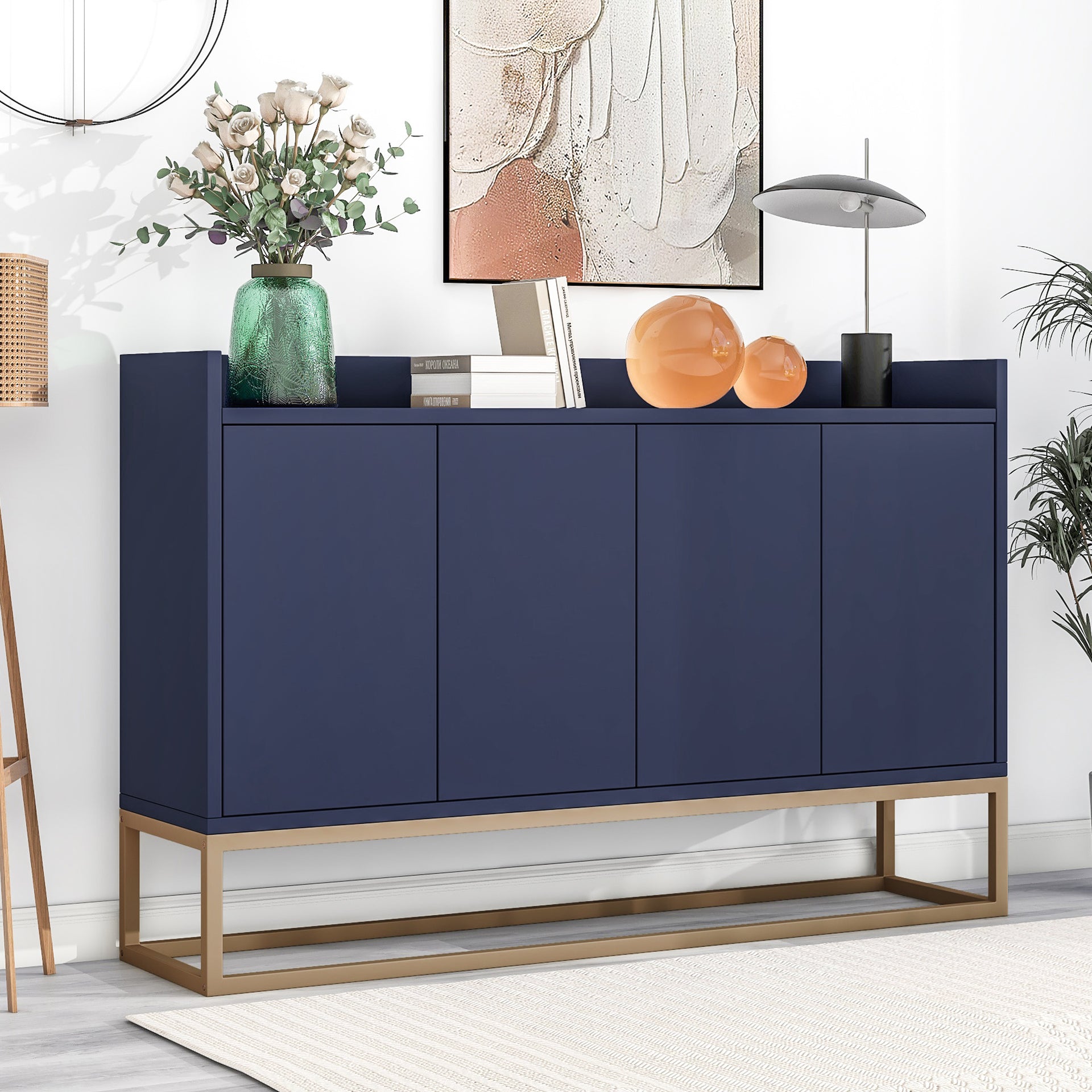 TREXM Modern Sideboard Elegant Buffet Cabinet with Large Storage Space (Navy)