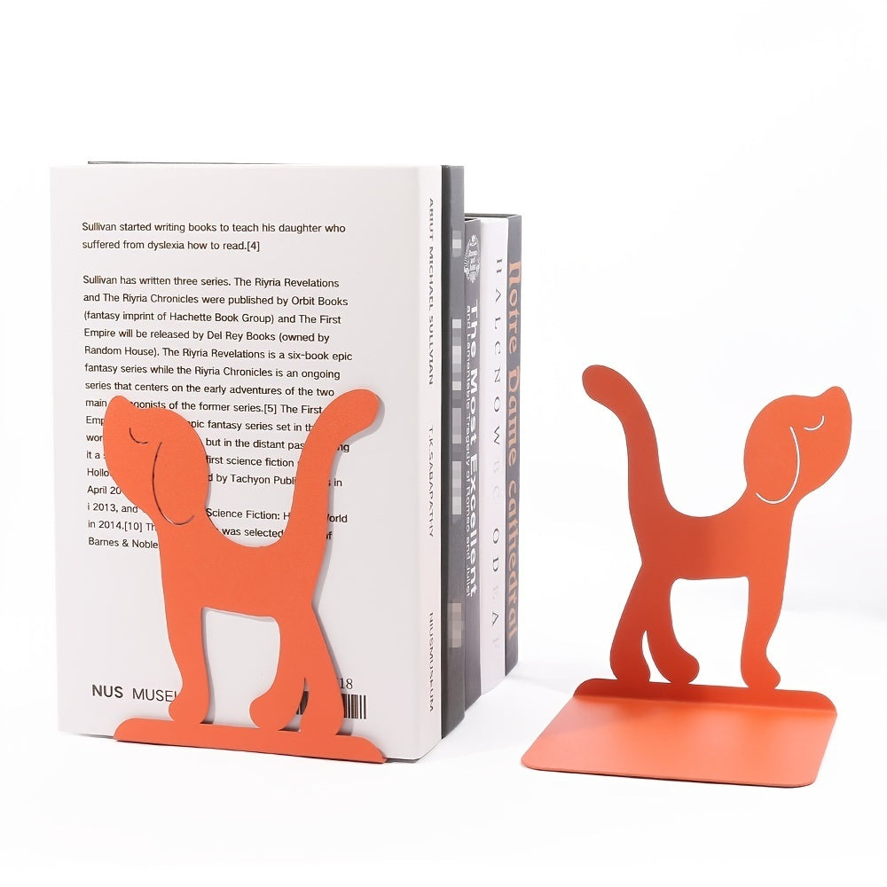 1 Pair Metal Bookends, Dog Design Book Stand, Bookshelf, Book Stopper
