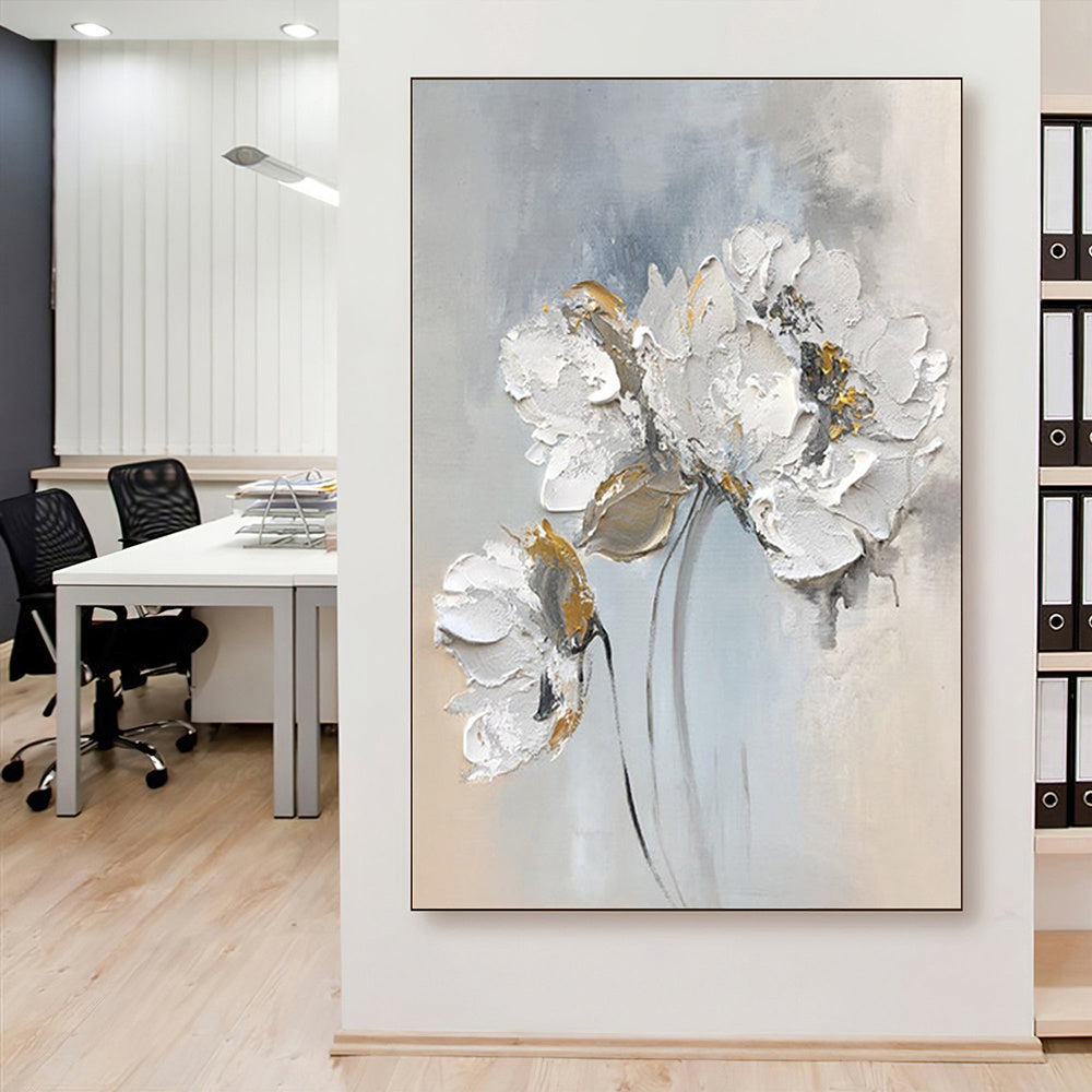 Handmade Oil Painting Fancy Wall Art Personalized Gifts Abstract White Floral Painting On canvas Large Flower Oil Painting Minimalist Modern Living Room Painting