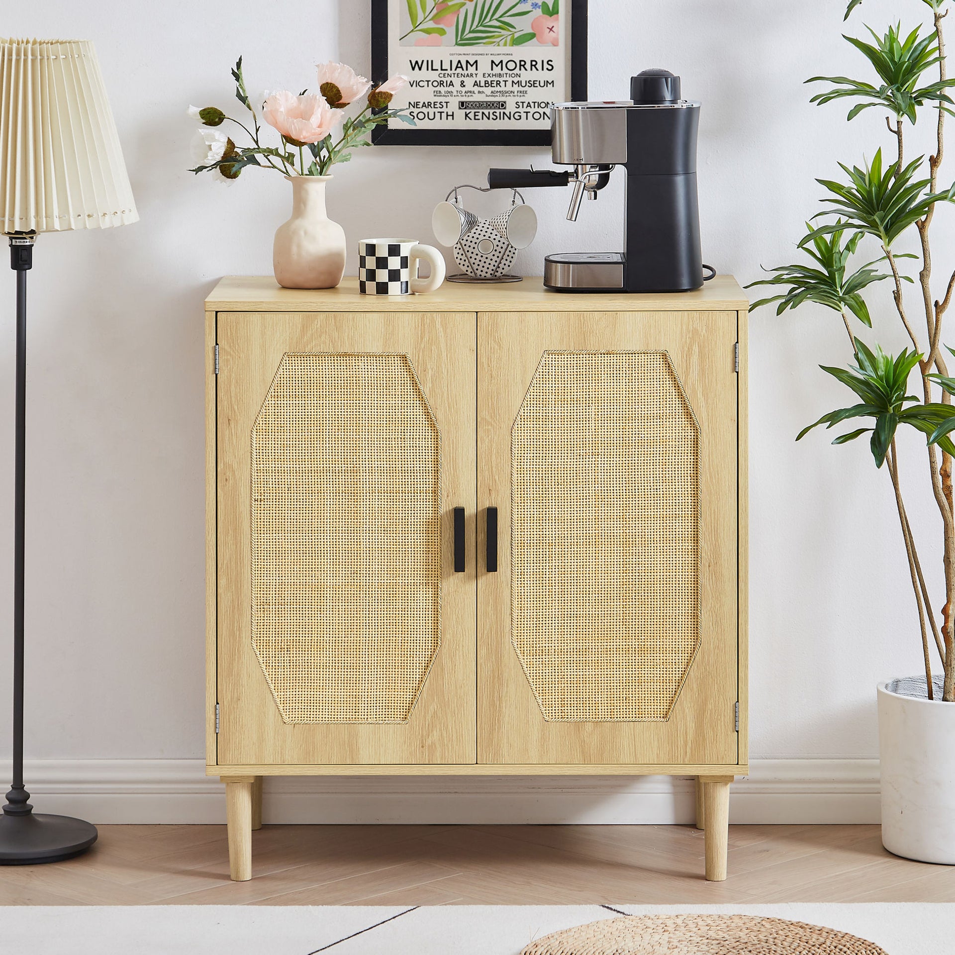 Storage cabinets with rattan decorative doors, Natural, 31.5''W X 15.8''D X 34.6"H.