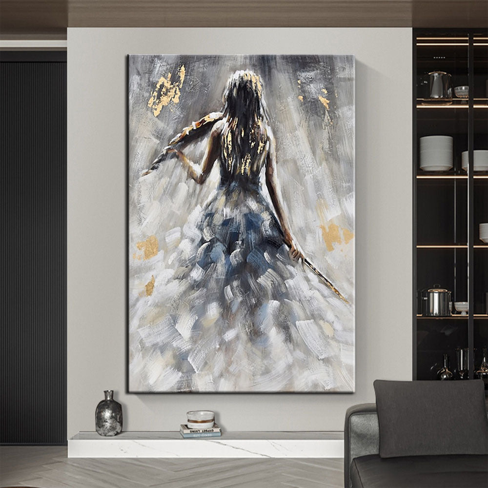 Oil Painting 100% Handmade Hand Painted Wall Art On Canvas Vertical Abstract Violin Women Back Home Decoration Decor