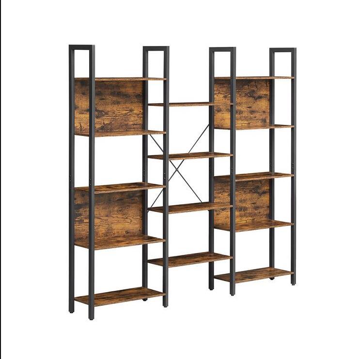 Industrial Brown Bookcase with 14 Storage Shelves