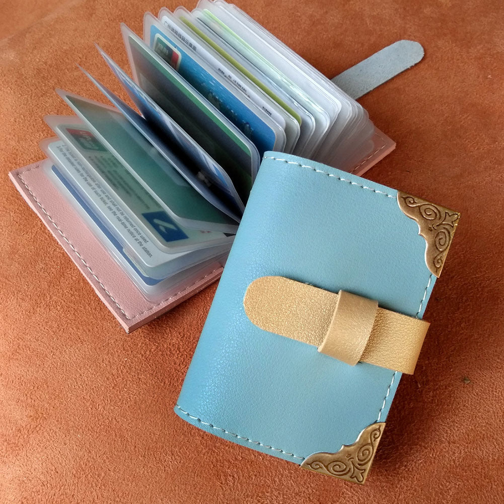 Small Vintage Business Card Holder Luxury Metal Corner Credit Card Organizer 26 Slots, Blue