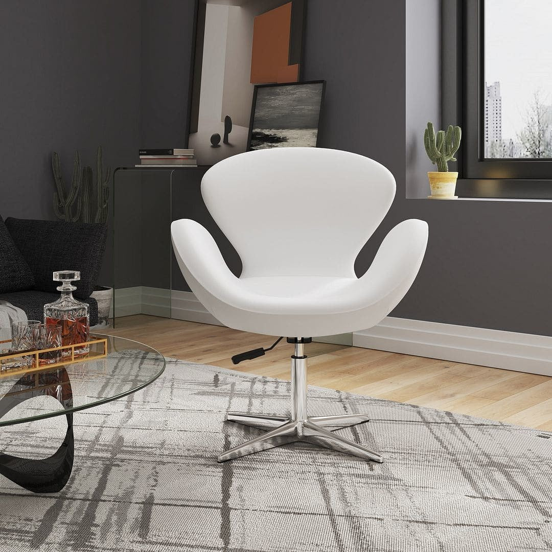 Manhattan Comfort Raspberry White and Polished Chrome Faux Leather Adjustable Swivel Chair
