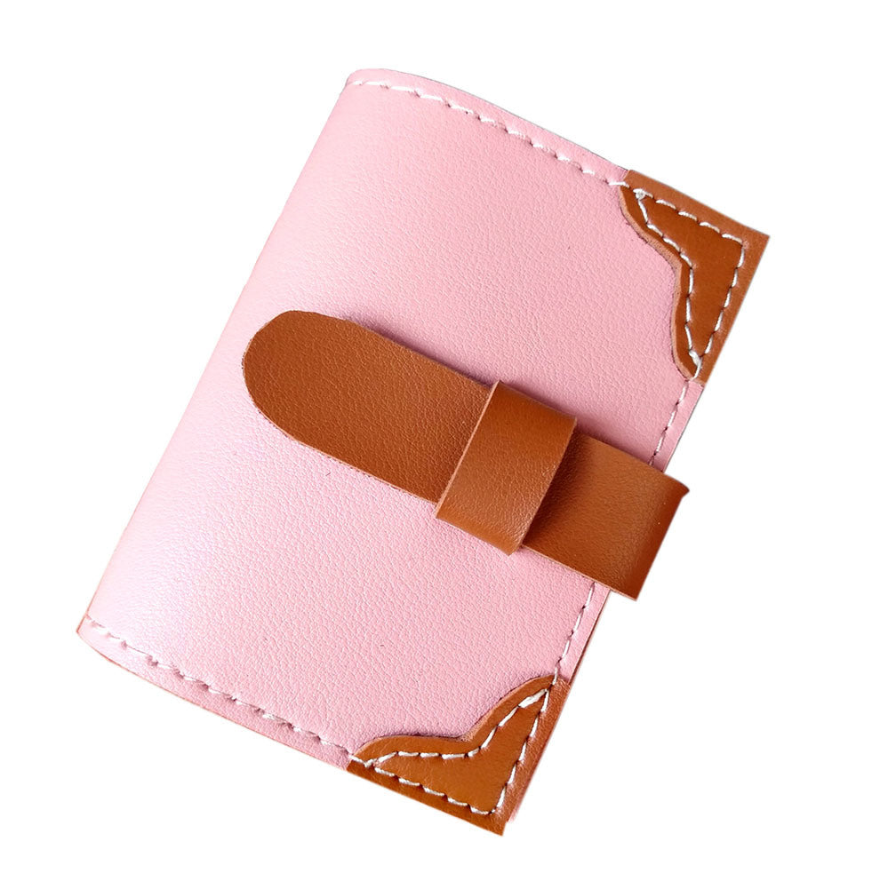 Small Business Card Holder Pink and Brown PU Leather Credit Card Organizer 26 Slots