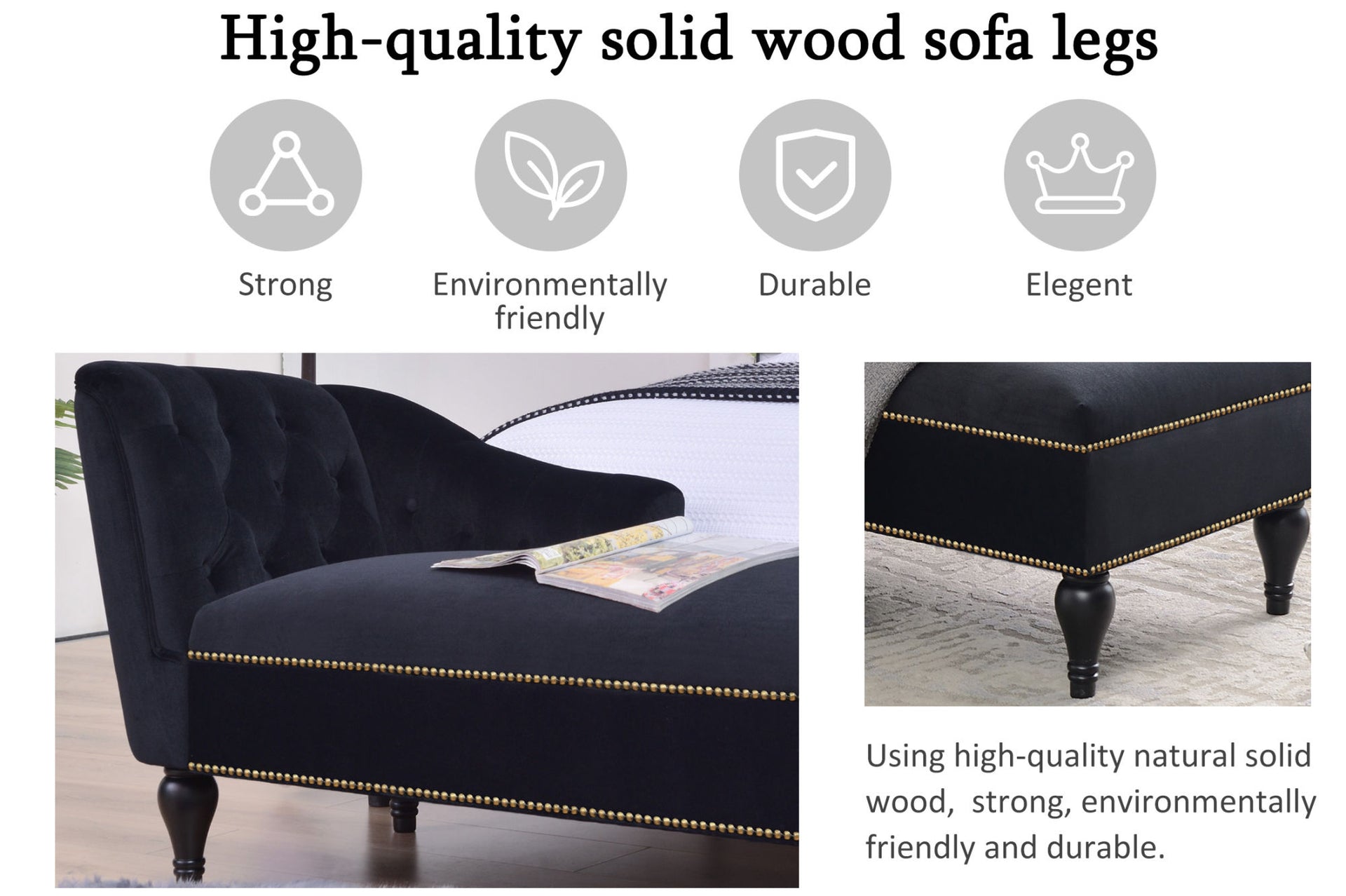 [New+Video] 58''Velvet Chaise Lounge,Button Tufted Right Arm Facing Lounge Chair with Nailhead Trim & Solid Wood Legs for Living Room or Office,Sleeper Lounge Sofa (New style of WF284880AAB)
