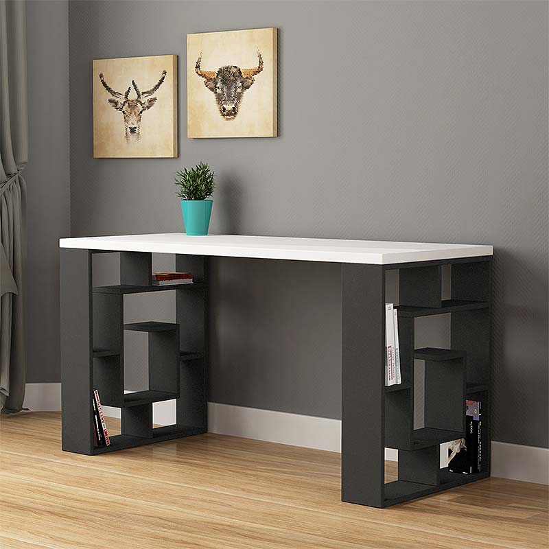 Home Office Desk MARBELLE White - Anthracite 140x60x75cm