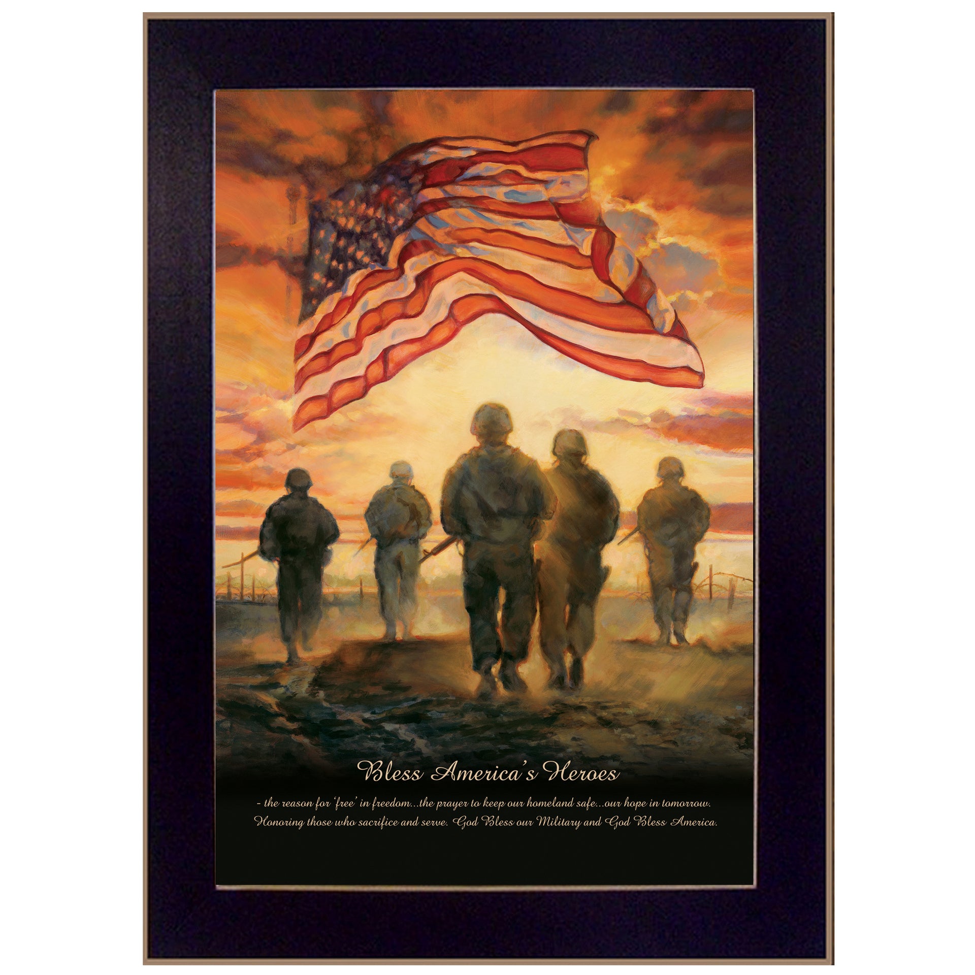 "Bless Americas Heroes" By Bonnie Mohr, Printed Wall Art,  Black Frame