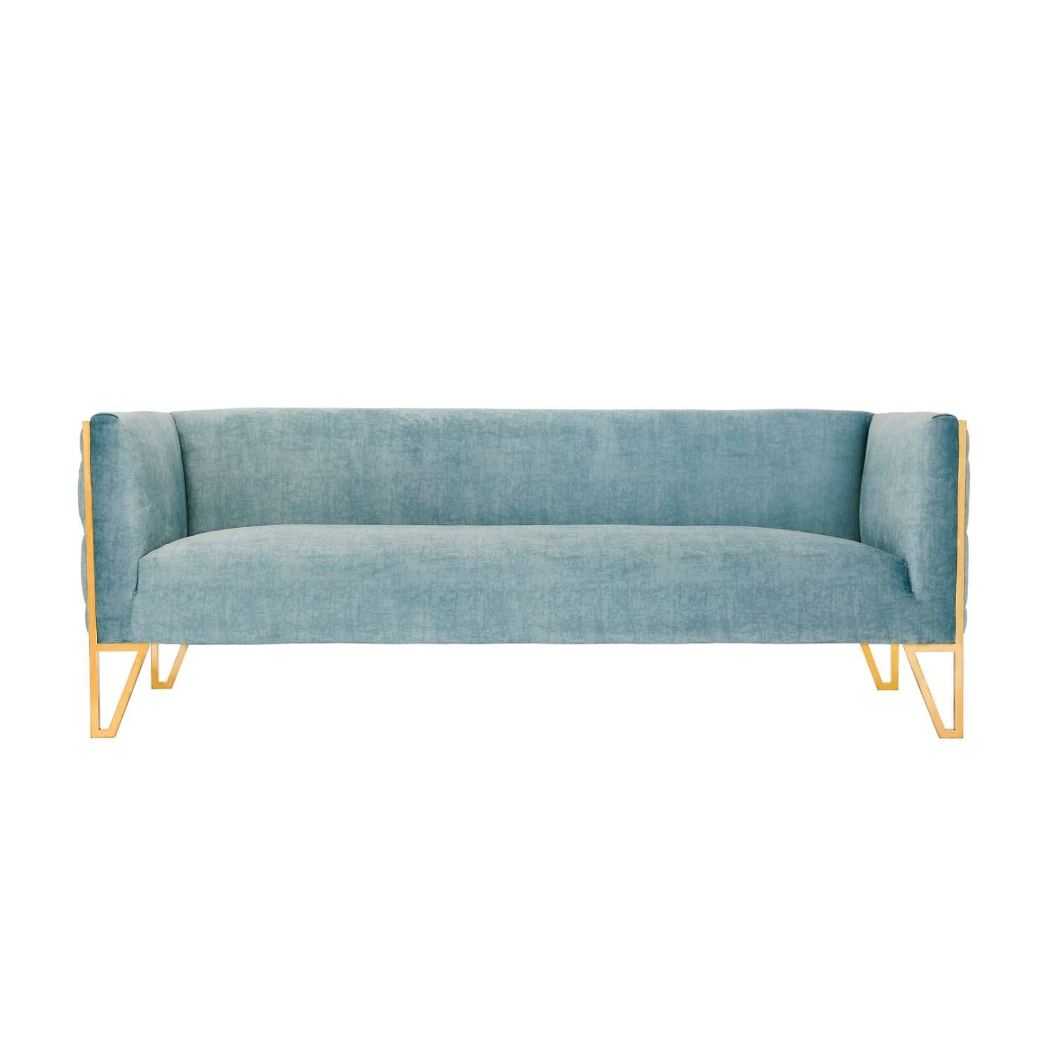 Manhattan Comfort Vector 81.5 in. Ocean Blue and Gold Velvet 3-Seat Sofa