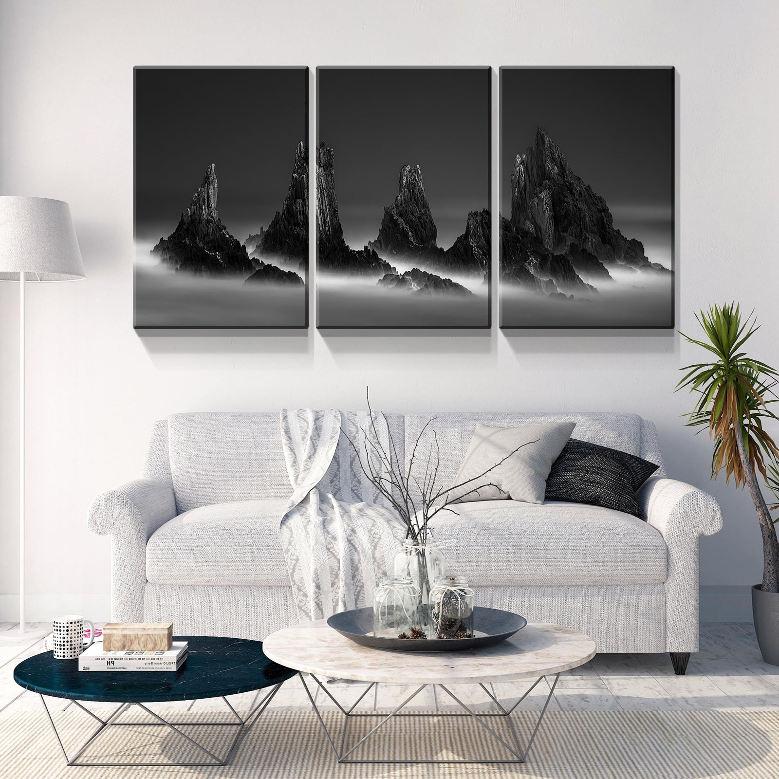 3 Panels Framed Mountain View Canvas Wall Art Decor,3 Pieces Mordern Canvas Decoration Painting