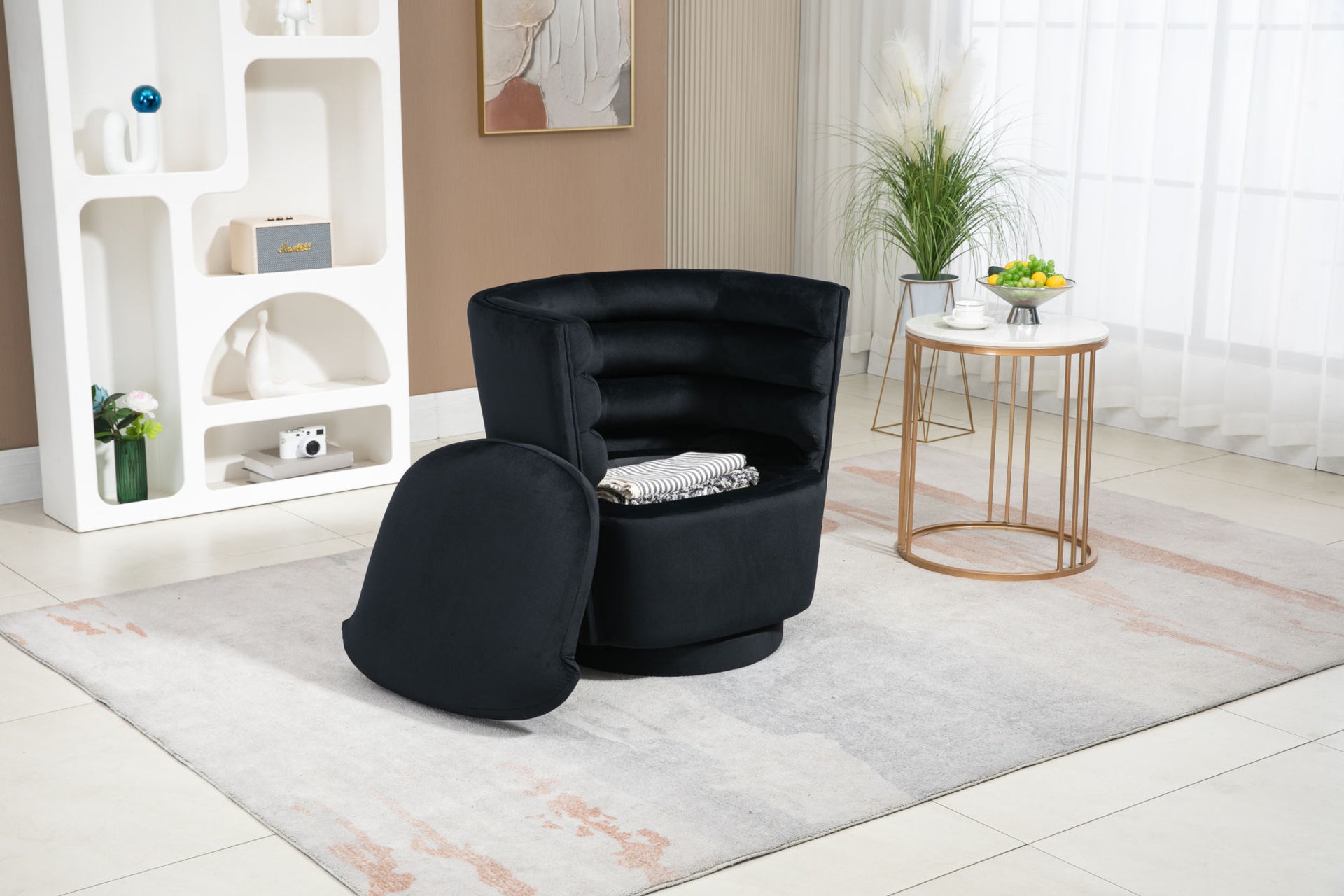 COOLMORE Swivel Barrel Chair, Comfy Round Accent Chair with storage for Living Room, 360 Degree Swivel Barrel Club Chair, Leisure Arm Chair for Nursery, Hotel, Bedroom, Office