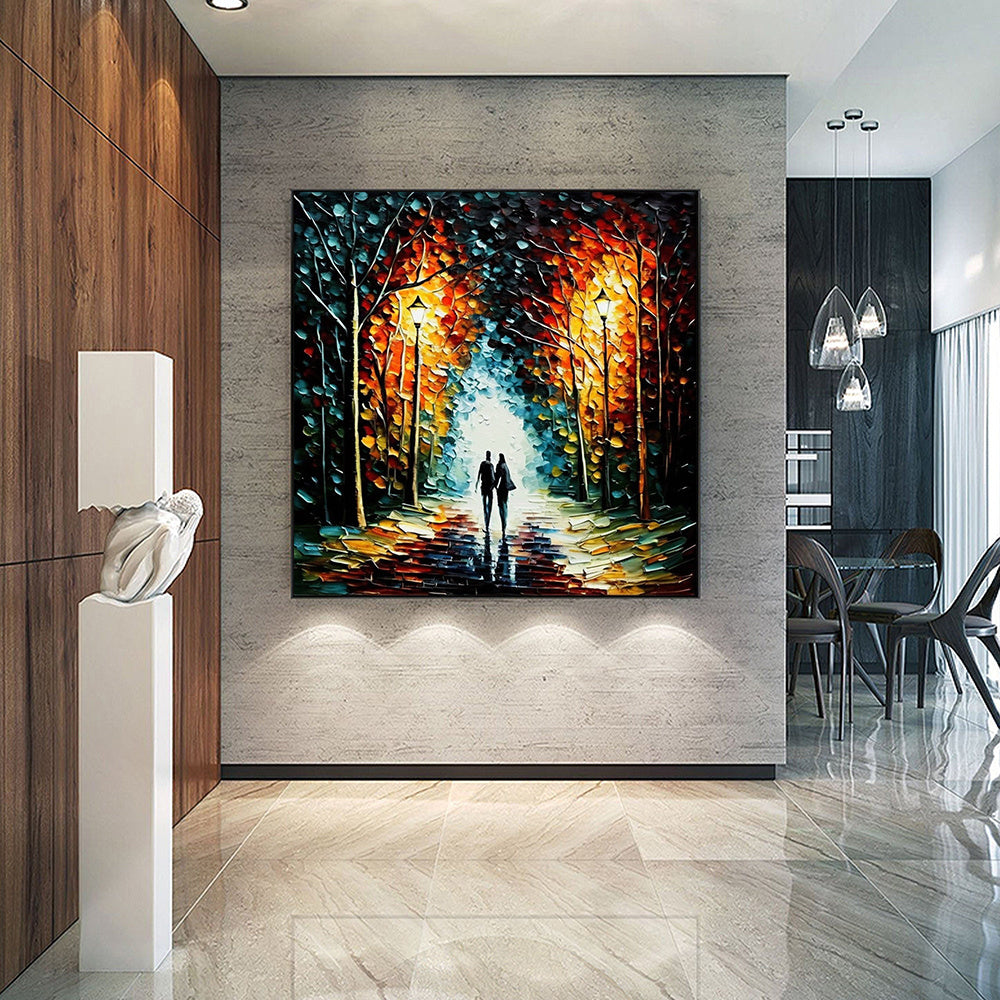 Hand Painted Oil Painting Original Romantic Cityscape Oil Painting On Canvas Large Wall Art Abstract Colorful Forest Painting Custom Tree Painting Bedroom Home Decor