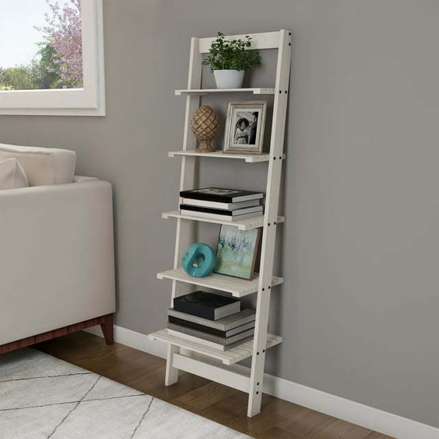 5-Tier Ladder Style and Decorative Wooden Bookshelf