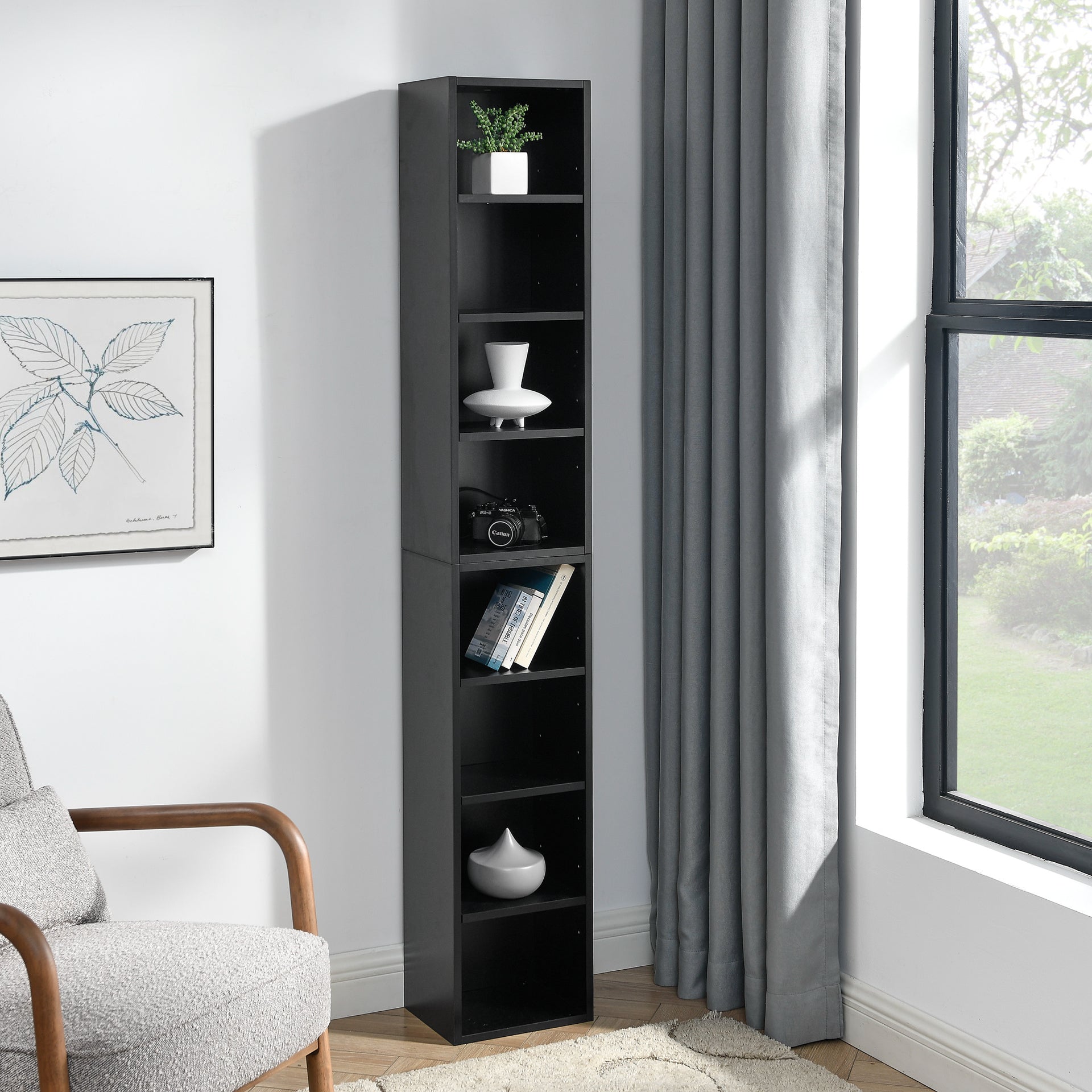 8-Tier Media Tower Rack, Tall Narrow Bookcase Display double-decker bookcase