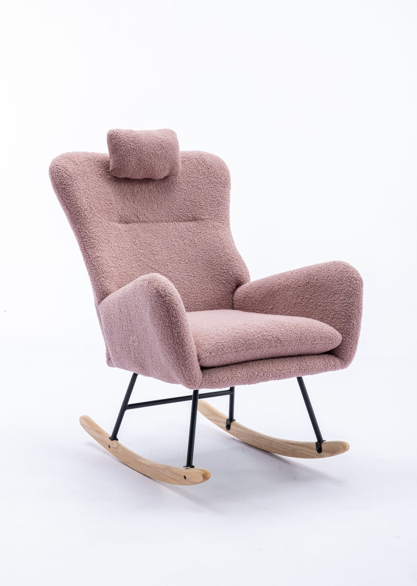 35.5 inch Rocking Chair, Soft Teddy Velvet Fabric Rocking Chair for Nursery, Comfy Wingback Glider Rocker with Safe Solid Wood Base for Living Room Bedroom Balcony