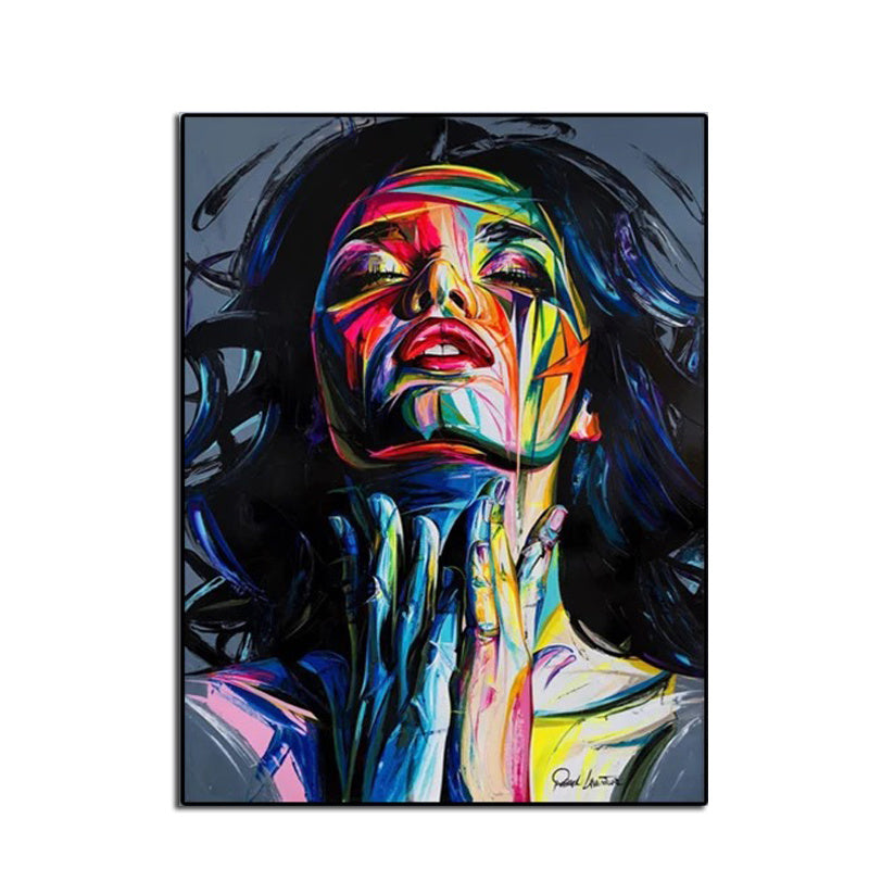 Ha's Art 100% Handmade Large Home Decor Francoise Nielly Face Oil Painting Wall Art Fashion Picture Portrait Palette Knife Canvas Acrylic Texture Colourful No Framed