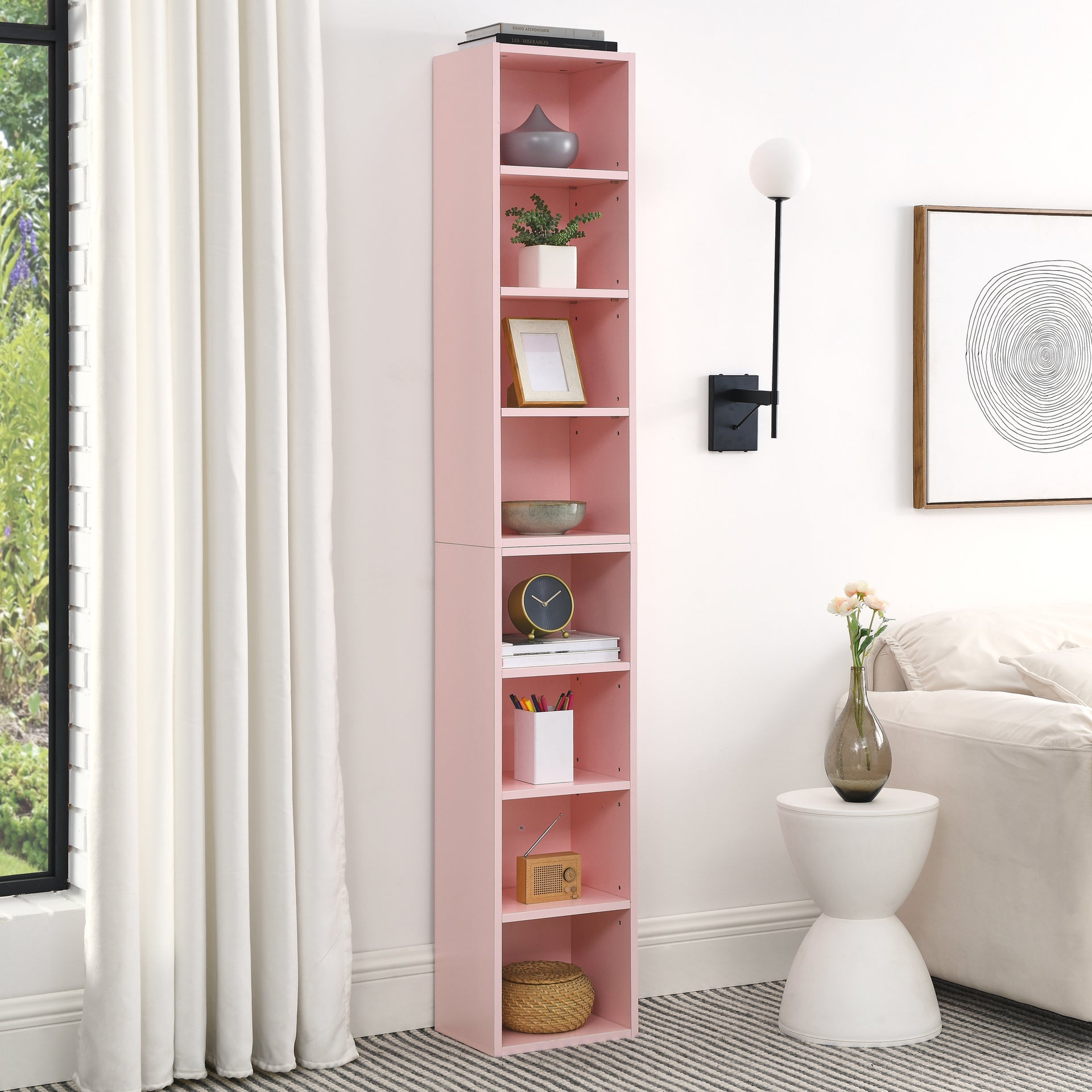 8-Tier Media Tower Rack, Tall Narrow Bookcase Display double-decker bookcase