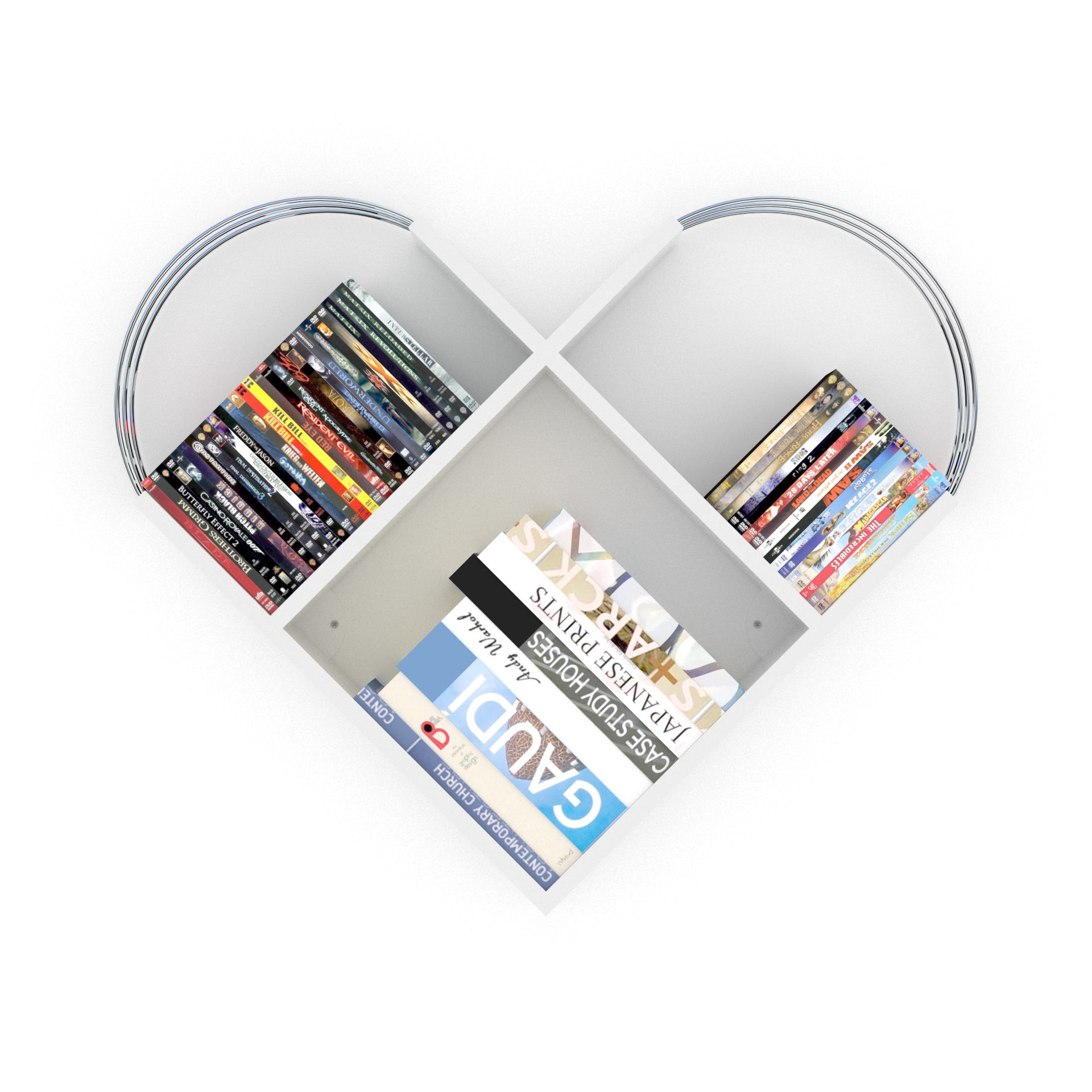 Case Heart Design Wood Base Metal Accessories Bookshelf