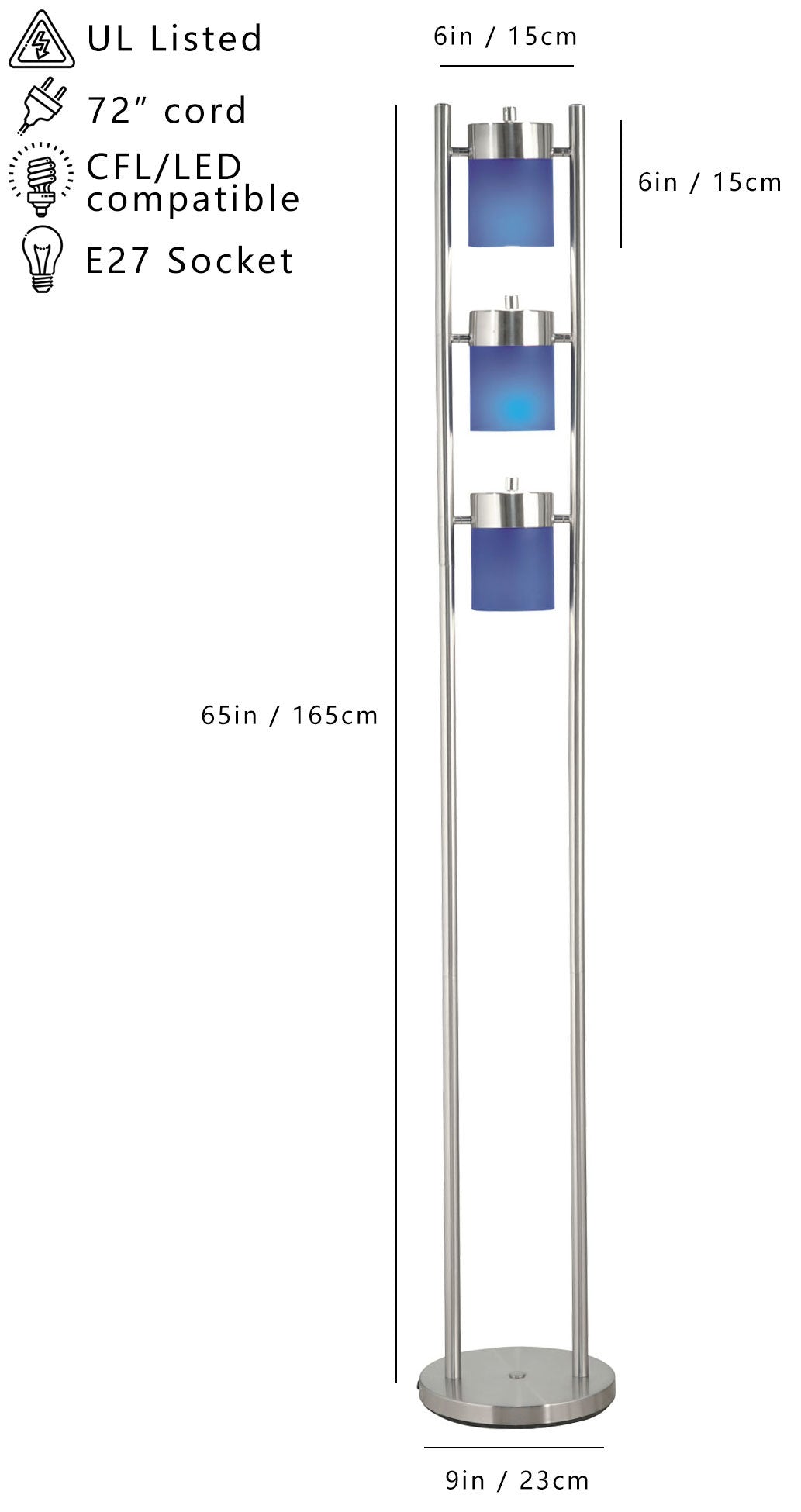 65"H 3-BLUE-HEAD WITH TWO WAY ADJUSTABLE FLOOR LAMP (1 PC/CTN/1.10 Cu Ft/12.32 G.W. lbs)