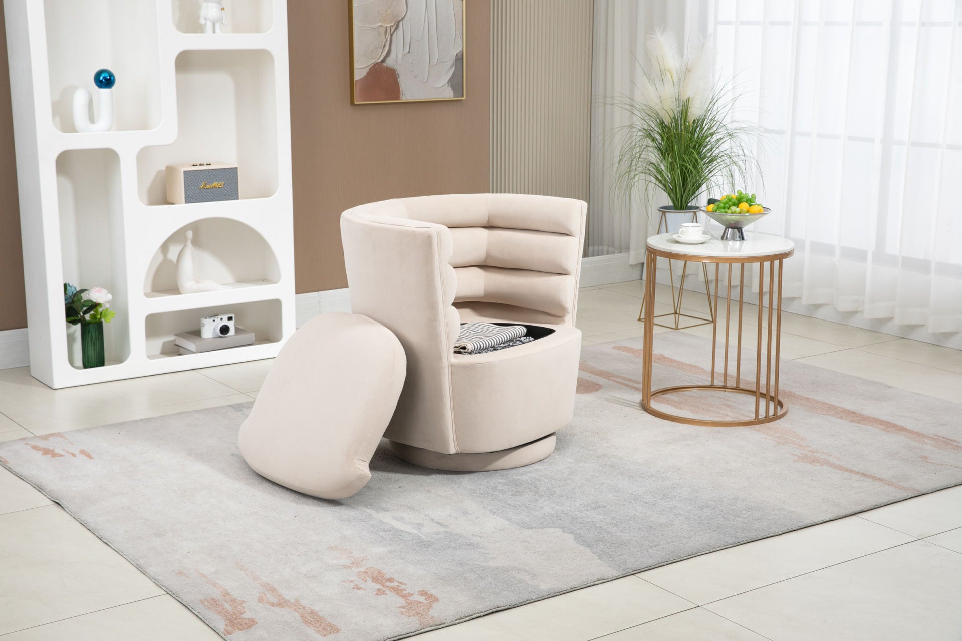 COOLMORE Swivel Barrel Chair, Comfy Round Accent Chair with storage for Living Room, 360 Degree Swivel Barrel Club Chair, Leisure Arm Chair for Nursery, Hotel, Bedroom, Office