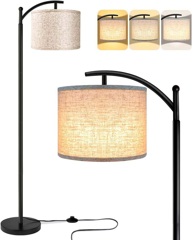 Floor Lamp, Floor Lamp for Living Room with 3 Color Temperatures LED Bulb, Tall Industrial Floor Lamp Reading for Bedroom, Office with Beige Lampshade Included-Black