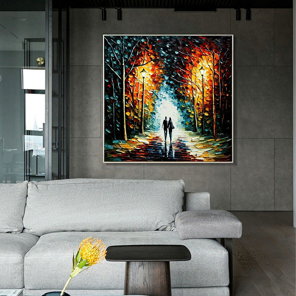 Hand Painted Oil Painting Original Romantic Cityscape Oil Painting On Canvas Large Wall Art Abstract Colorful Forest Painting Custom Tree Painting Bedroom Home Decor