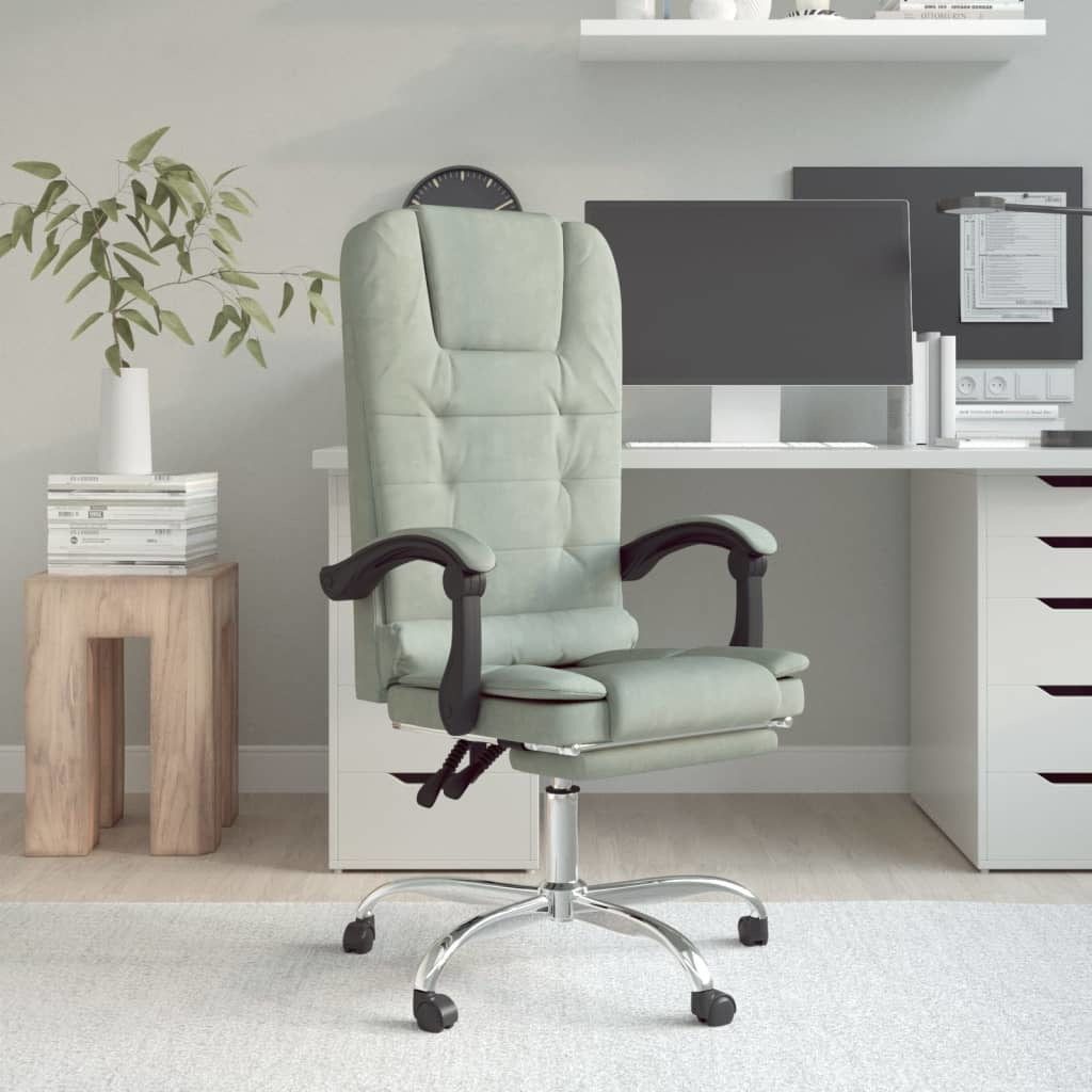 Massage Reclining Office Chair Light Gray Velvet