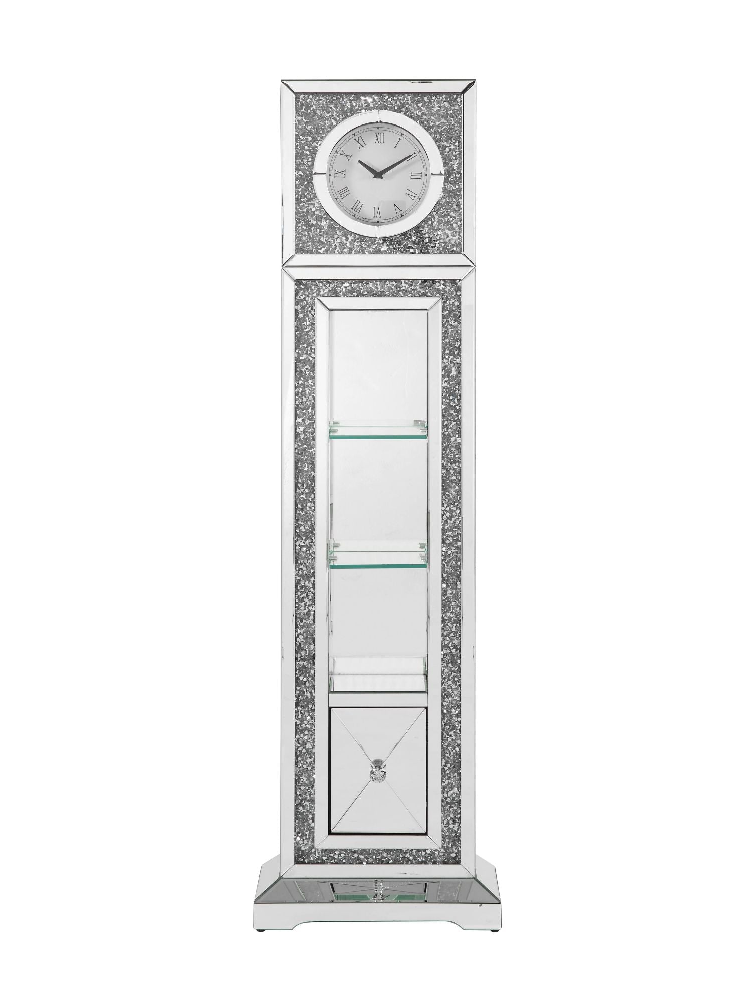 ACME Noralie GRANDFATHER CLOCK W/LED Mirrored & Faux Diamonds AC00354