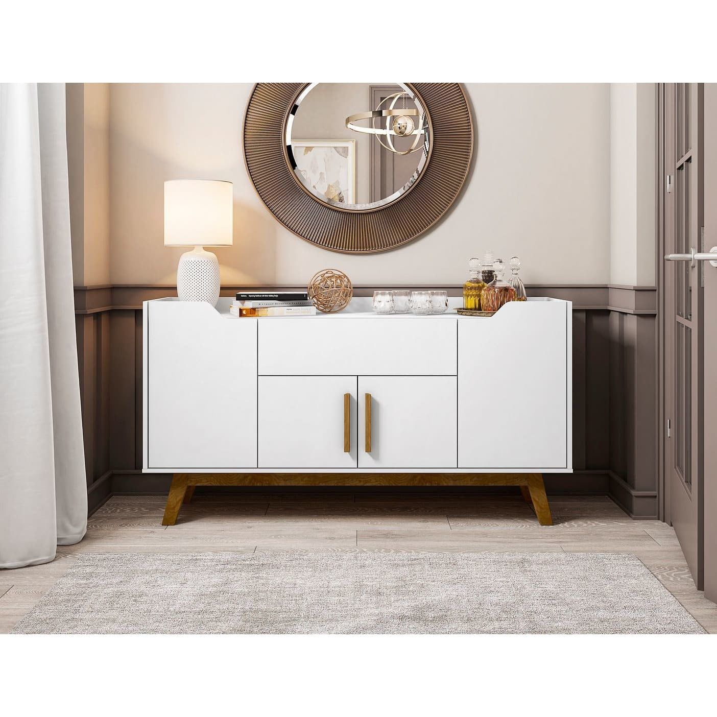 Manhattan Comfort Addie 53.54 Sideboard with 5 Shelves in White