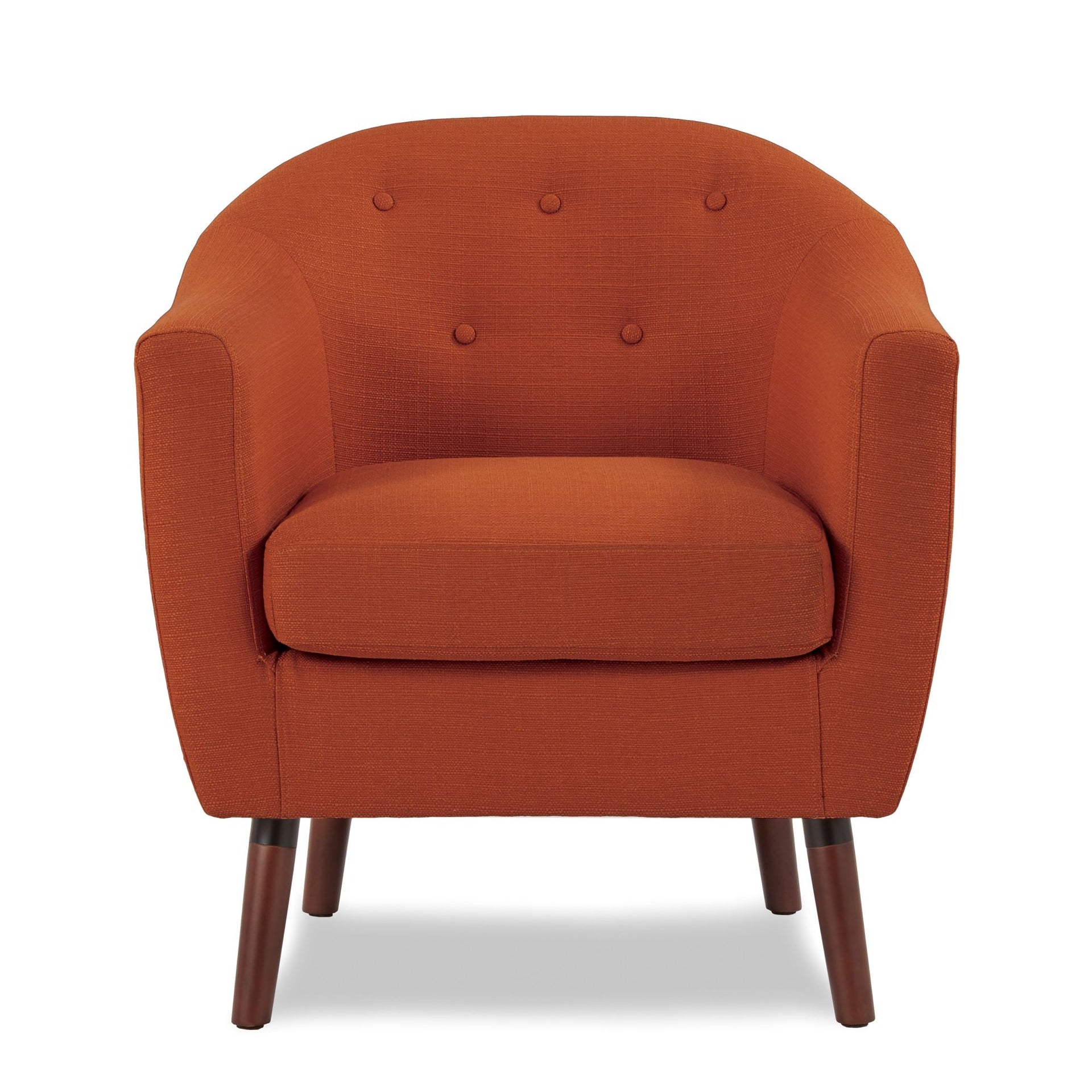 Orange Fabric Upholstered Accent Chair 1pc Espresso Finish Legs Button Tufted Solid Wood Furniture Living Room Chair