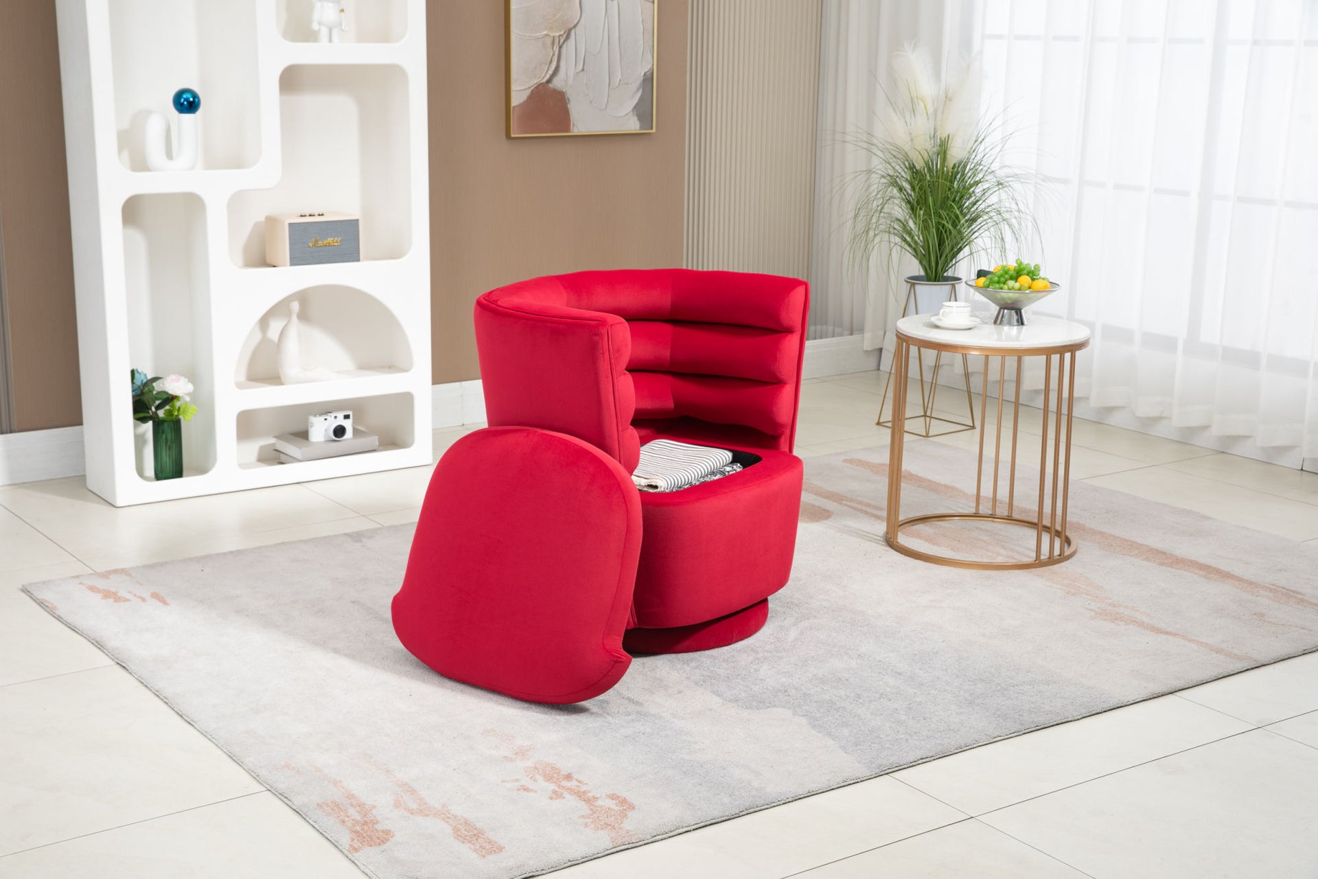 COOLMORE Swivel Barrel Chair, Comfy Round Accent Chair with storage for Living Room, 360 Degree Swivel Barrel Club Chair, Leisure Arm Chair for Nursery, Hotel, Bedroom, Office