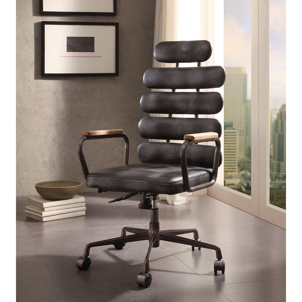 ACME Calan Office Chair in Vintage Black Top Grain Leather 92107