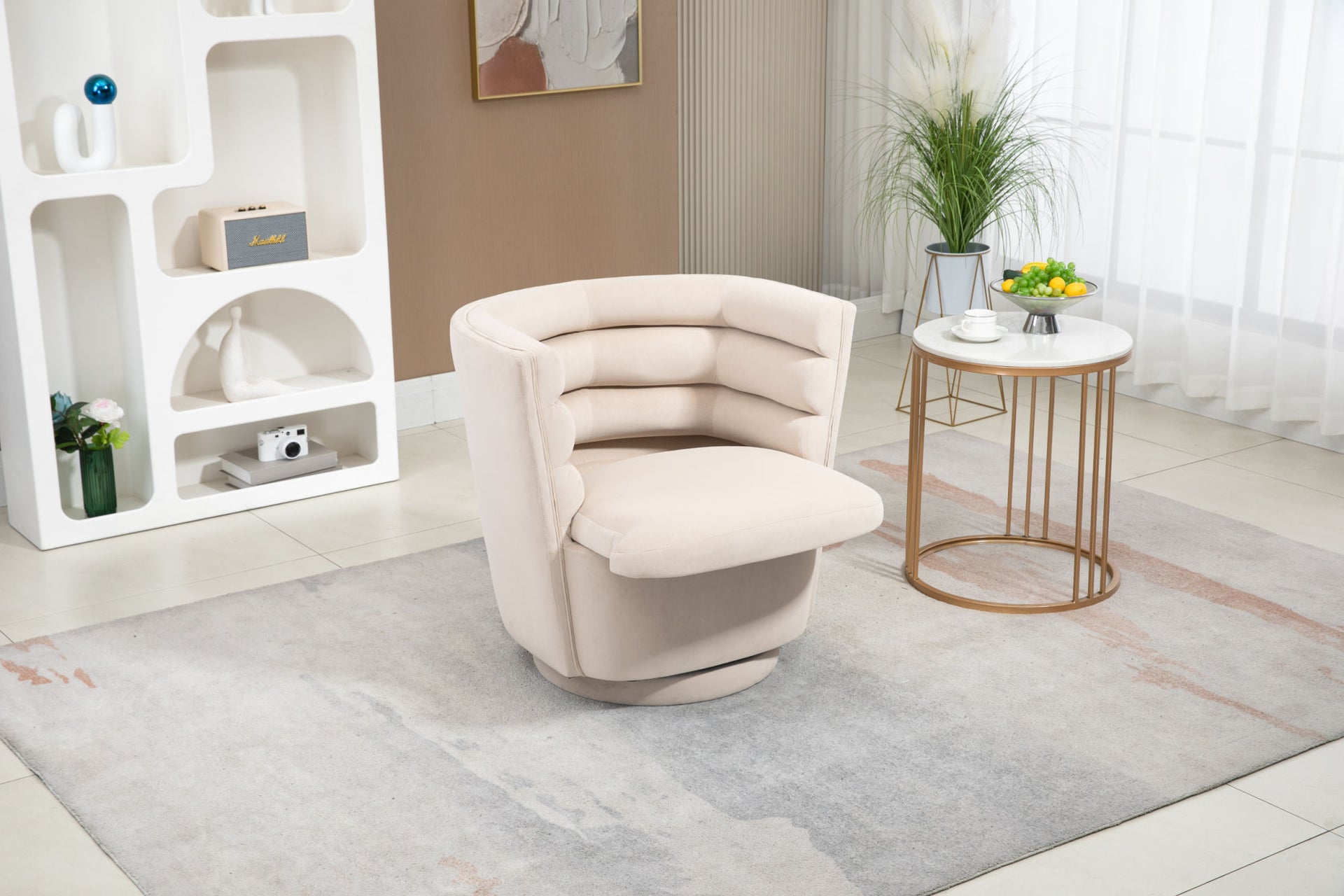 COOLMORE Swivel Barrel Chair, Comfy Round Accent Chair with storage for Living Room, 360 Degree Swivel Barrel Club Chair, Leisure Arm Chair for Nursery, Hotel, Bedroom, Office