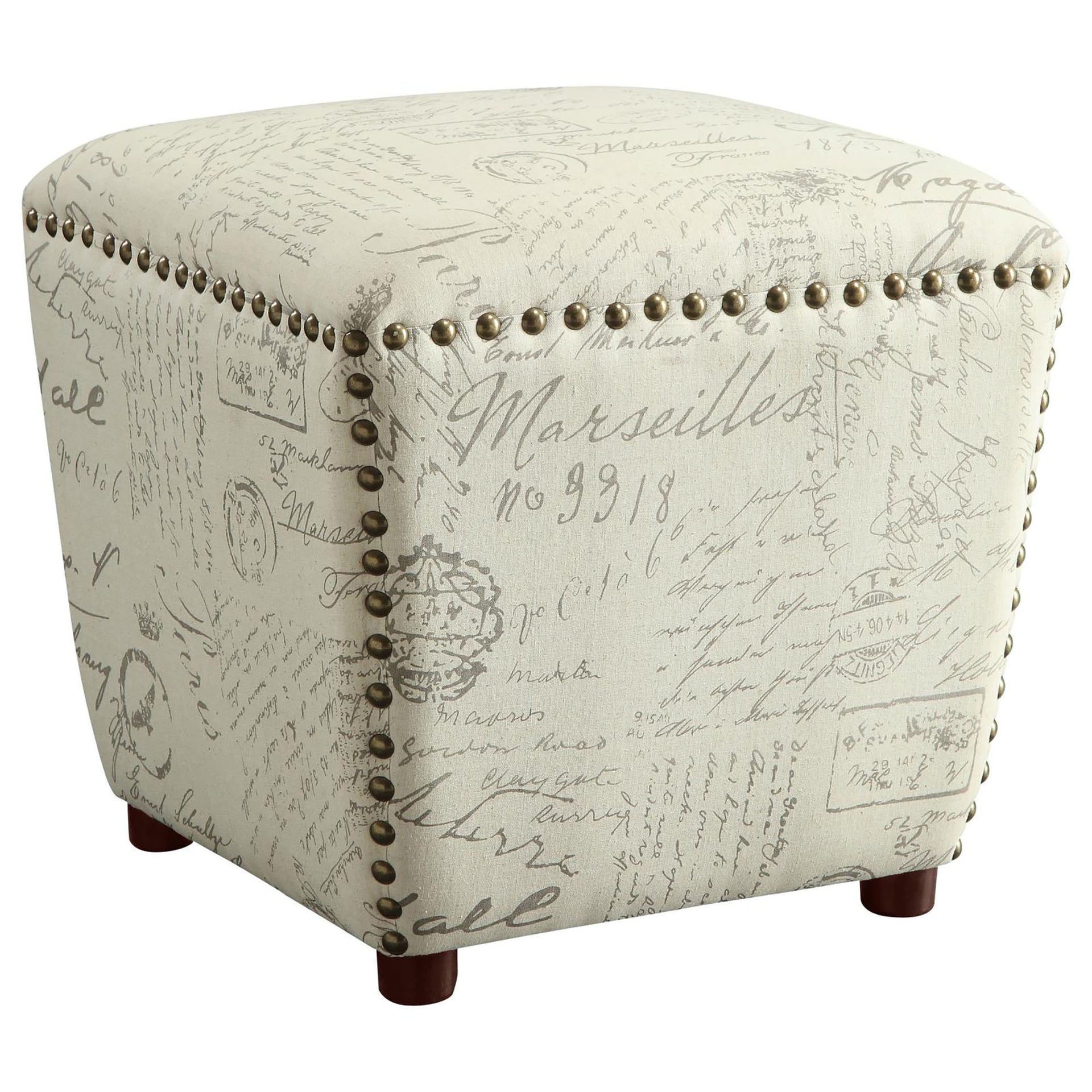 Off White French Script Ottoman