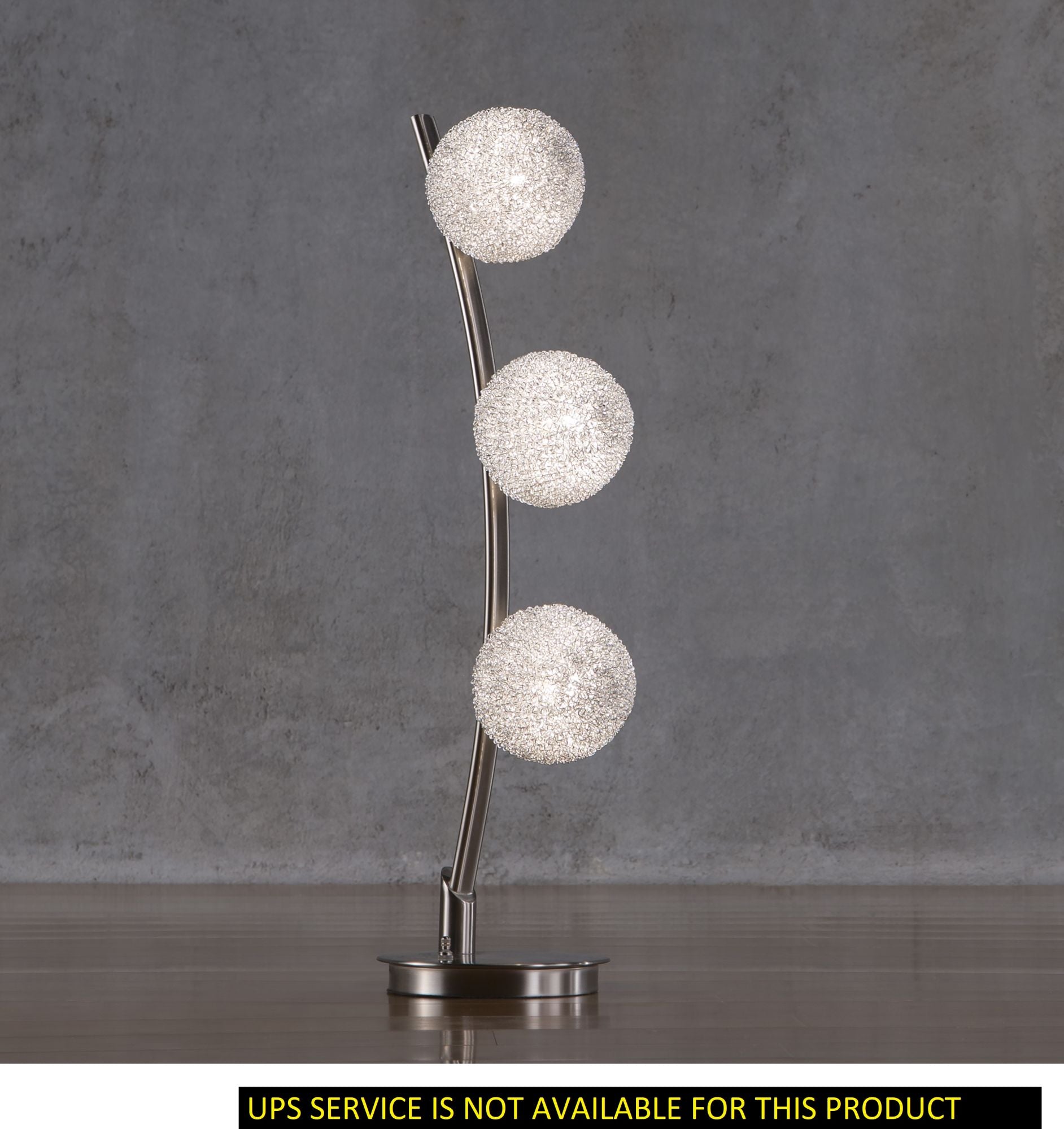 Modern Home Decor Table Light 1pc Curved Stand Satin Nickel Finish Bedroom Living Room, 3 Wire-Wrapped Balls