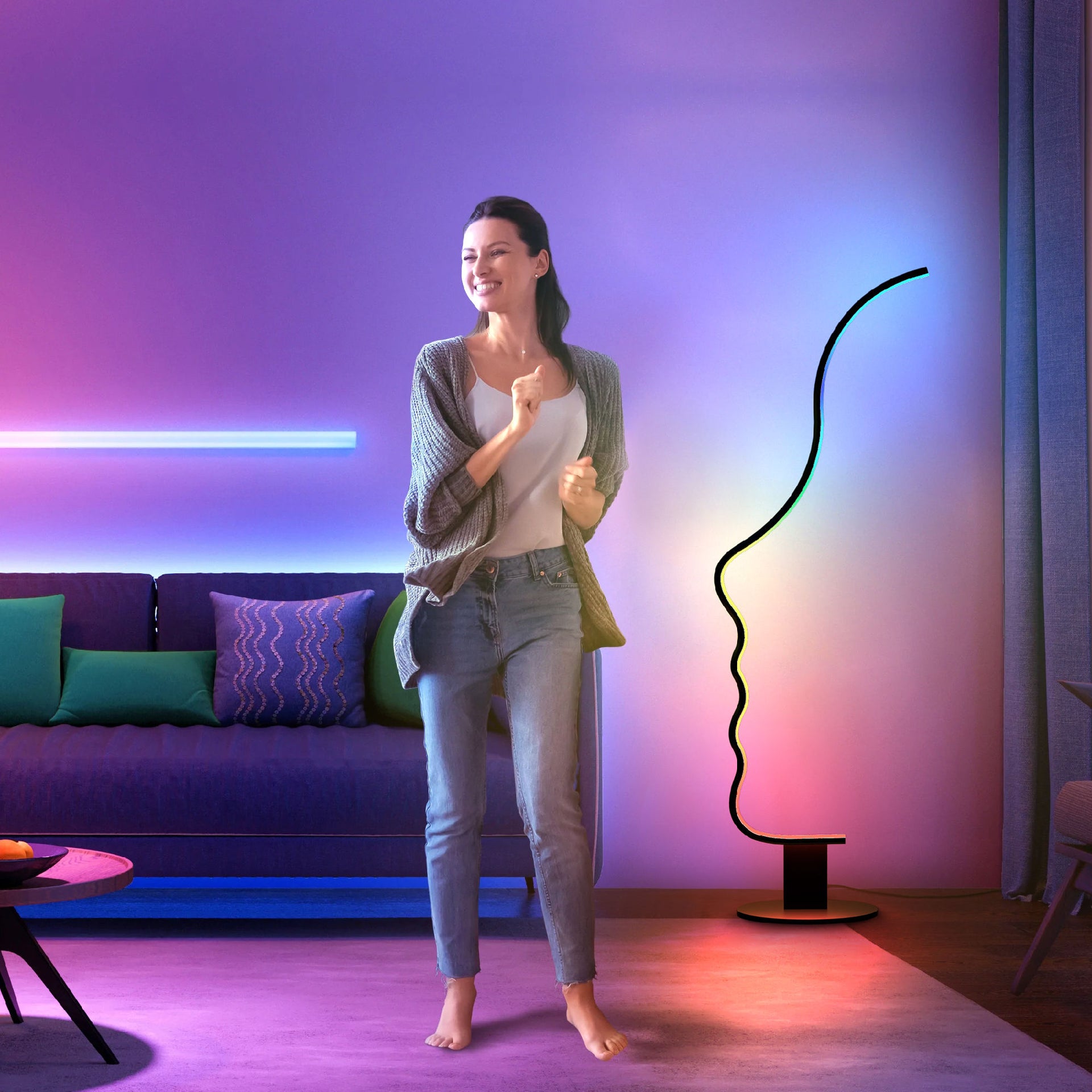 RGB Profile Face Floor Lamp RGBW Modern Face Floor Lamp for Bedroom Living Room;  Black Led Floor Lamp with Remote;  Cool Ambient Lighting Changing Curved Floor Lamp