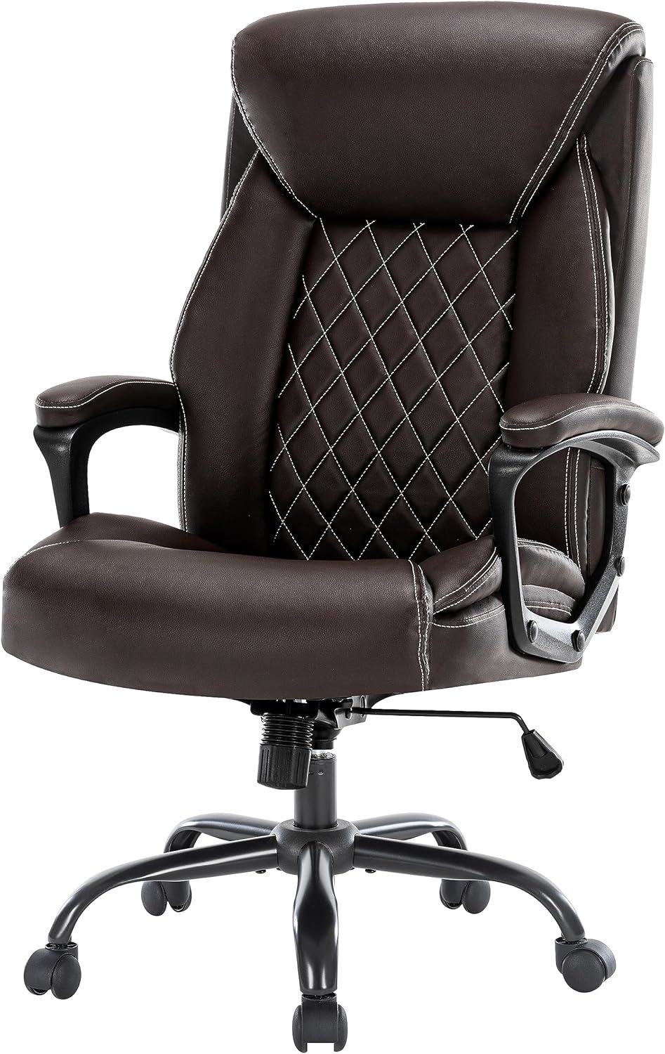 Computer Chair-Office Chair-Executive Office Chair with Fixed Armrests-Ergonomic Office Desk Chair High Back-Computer Chair with Wheels-Leather Office Chair Black with Paded Armrests Brown