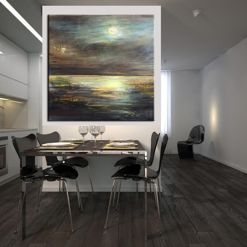 Hot Selling Artist Hand-painted High Quality Abstract Black and gold landscape Oil Painting Handmade on Canvas for room unframed