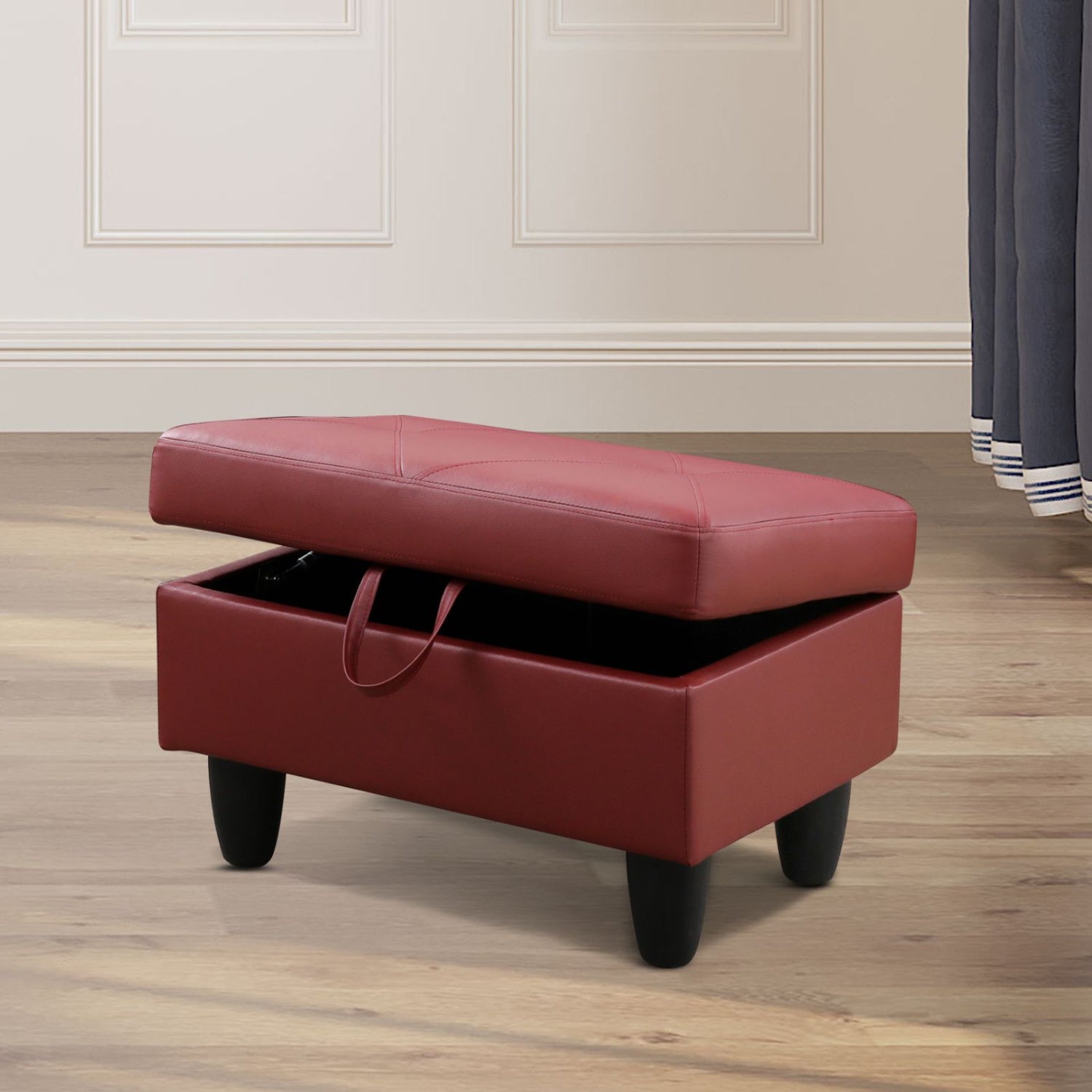 Red Semi PU Synthetic Leather Ottoman