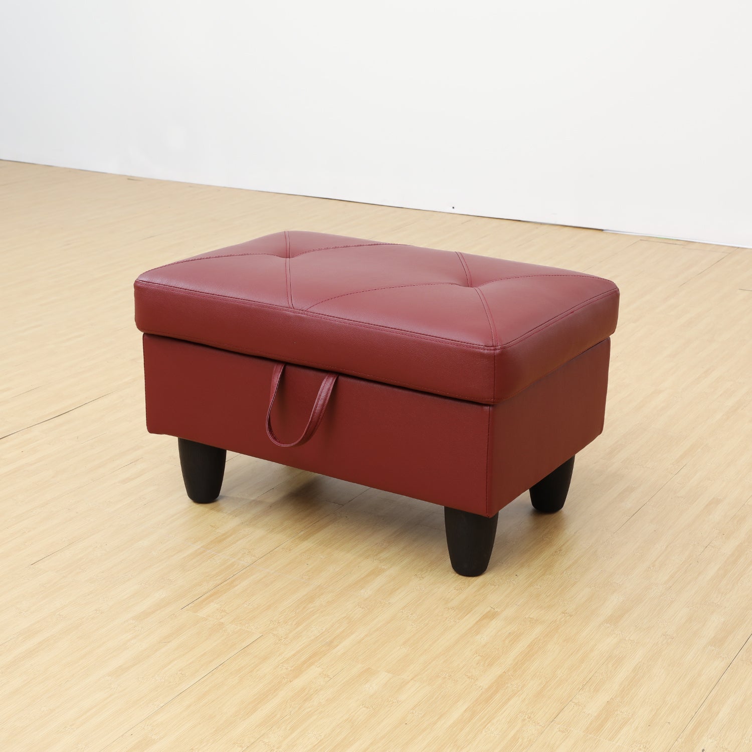 Red Semi PU Synthetic Leather Ottoman