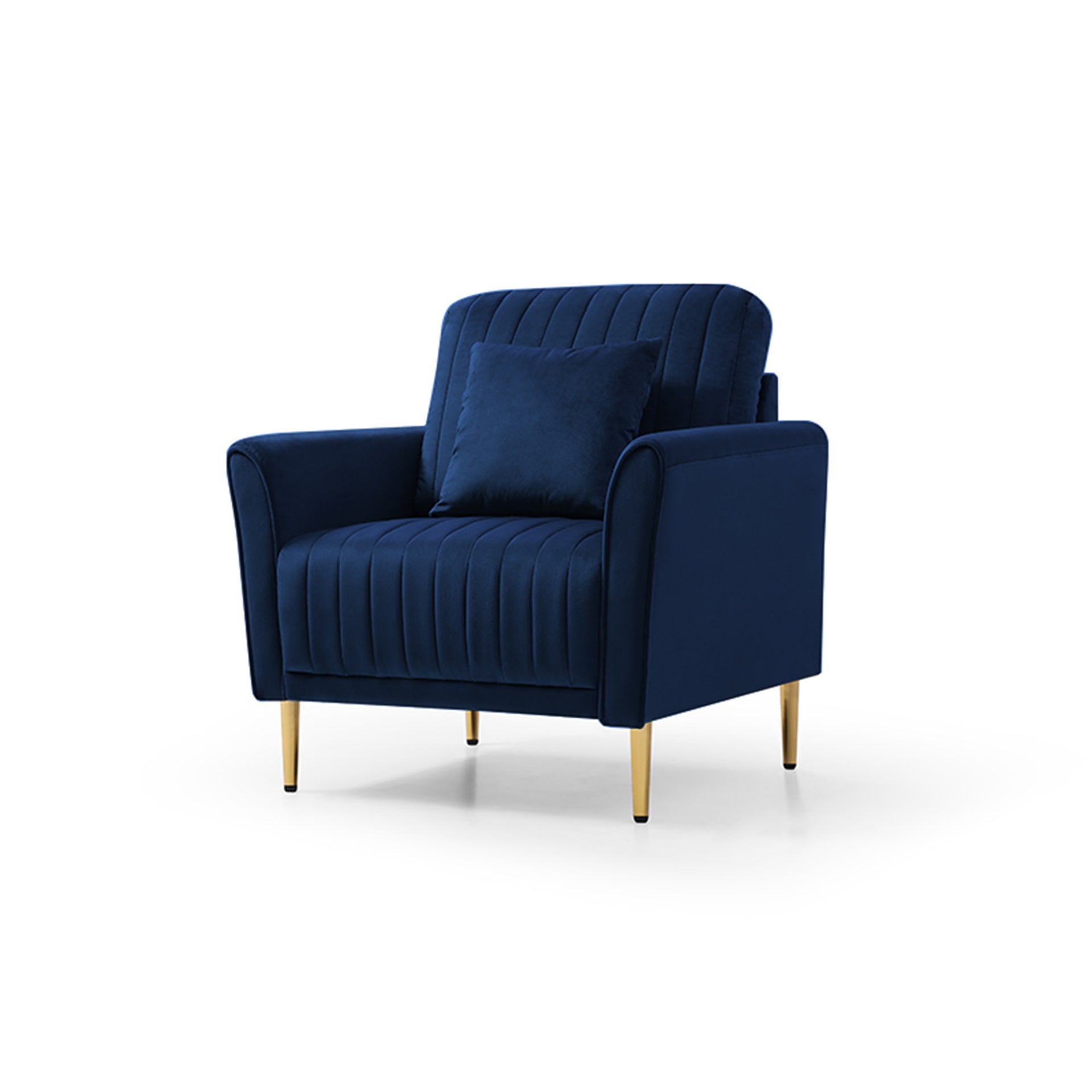 Accent Chair with Ottoman; Single Sofa Chair and Ottoman Set; Modern Velvet Barrel Chair Accent Armchair with Golden Legs for Living Room Bedroom Home Office; Channel Tufted Back Club Chair; Blue