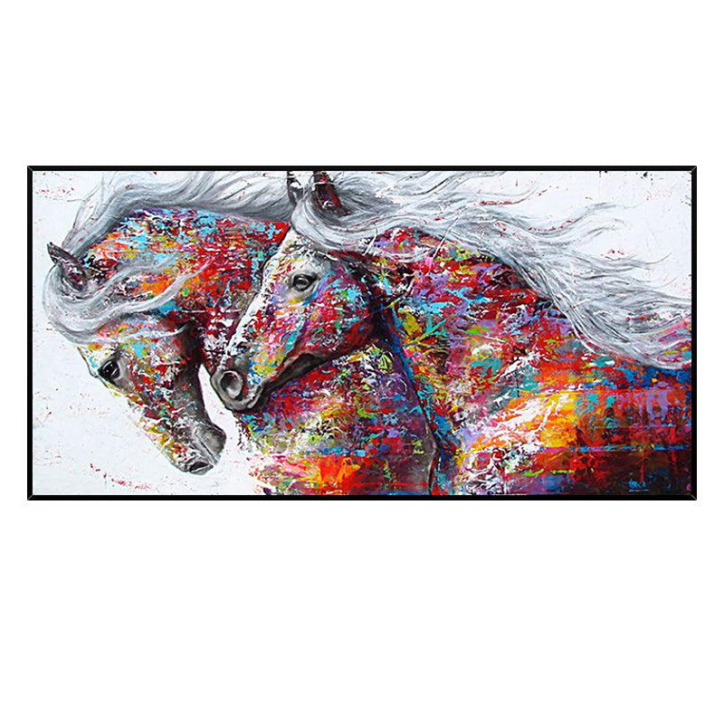 Two Running Horses Canvas Oil Painting Wall Art Pictures Modern Abstract Animal Prints and Posters  No Frame