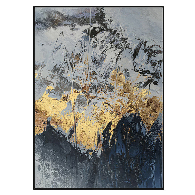 Best Art  Blue Gray Yellow Abstract Gold Foil Oil Painting Canvas Handmade Painting Home Decor Oil Painting Artwork No Frame