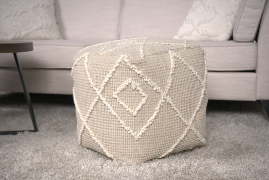 Merloh Square Pouf, Ivory