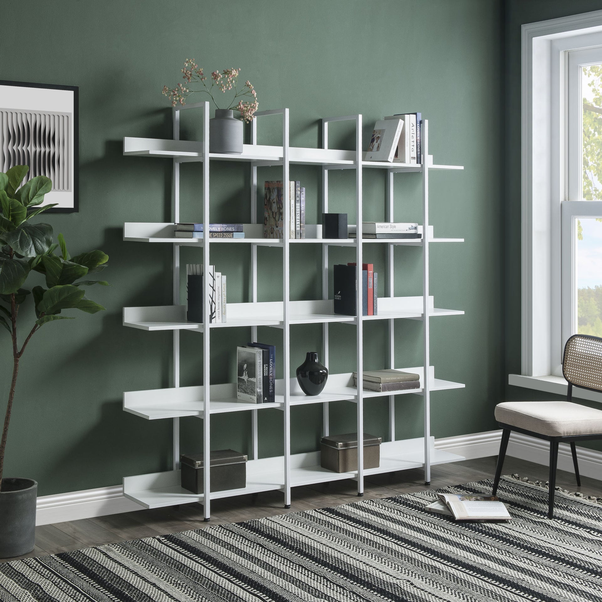 5 Tier Bookcase Home Office Open Bookshelf, Vintage Industrial Style Shelf with Metal Frame, MDF Board