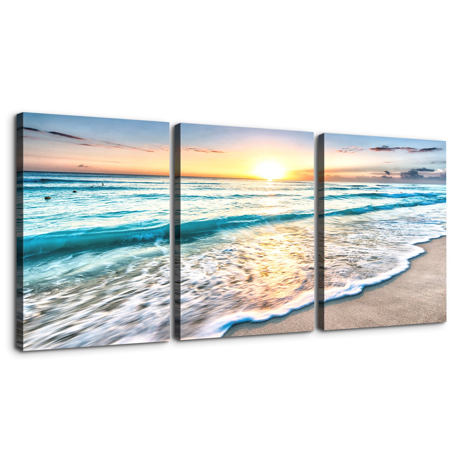 3 panels Framed Canvas Wall Art Decor,3 Pieces Sea Wave Painting Decoration Painting