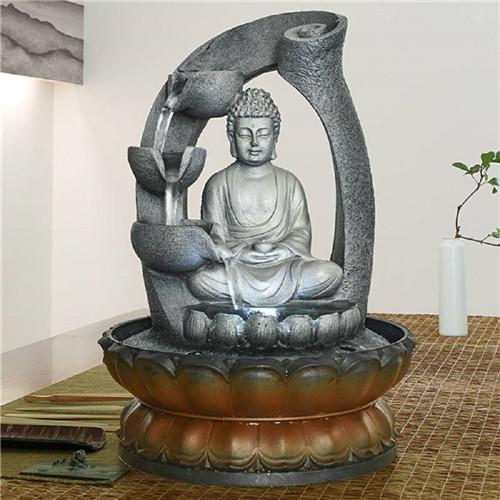 11inches Buddha Fountain Tabletop Decorative Waterfall with Submersible Pump for Office Home Decor