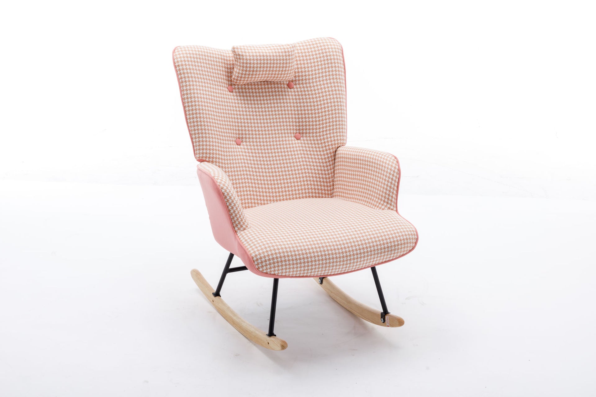 35.5 inch Rocking Chair, Soft Houndstooth Fabric Leather Fabric Rocking Chair for Nursery, Comfy Wingback Glider Rocker with Safe Solid Wood Base for Living Room Bedroom Balcony