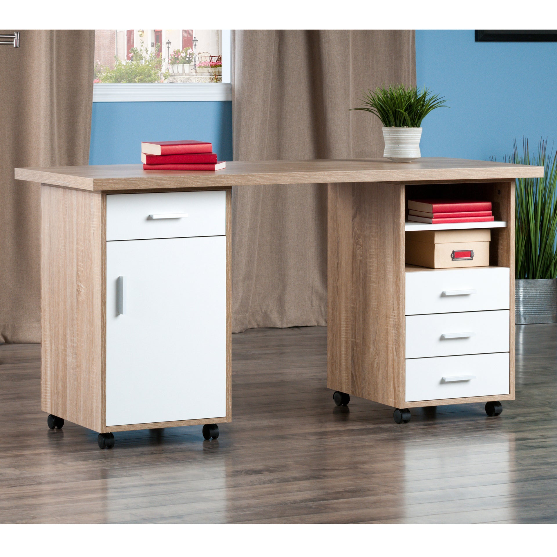 Kenner 3-Pc Modular Desk Set; Reclaimed Wood and White